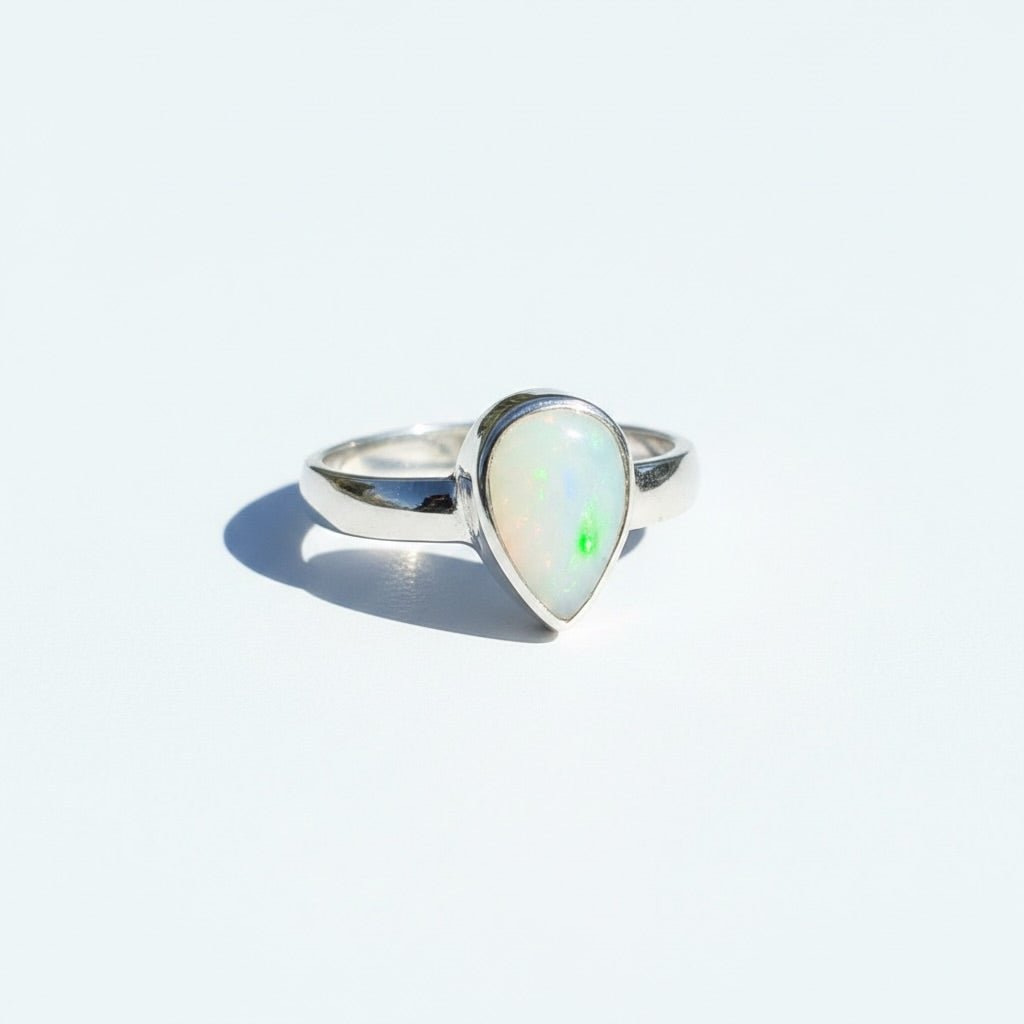 1.3ct Coober Pedy Opal Ring ~ 'Daintree Green Fire' | 925 Sterling Silver | Solid Australian Opal