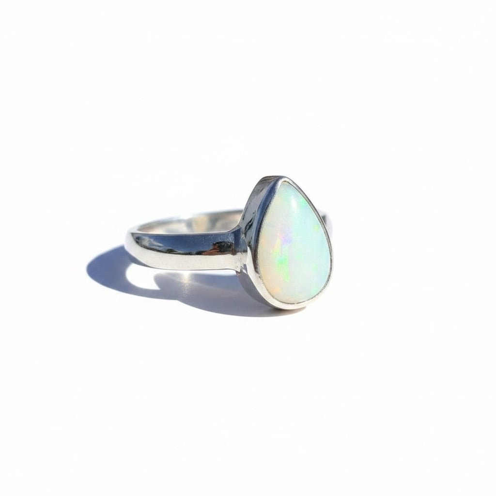 1.3ct Coober Pedy Opal Ring ~ 'Daintree Green Fire' | 925 Sterling Silver | Solid Australian Opal