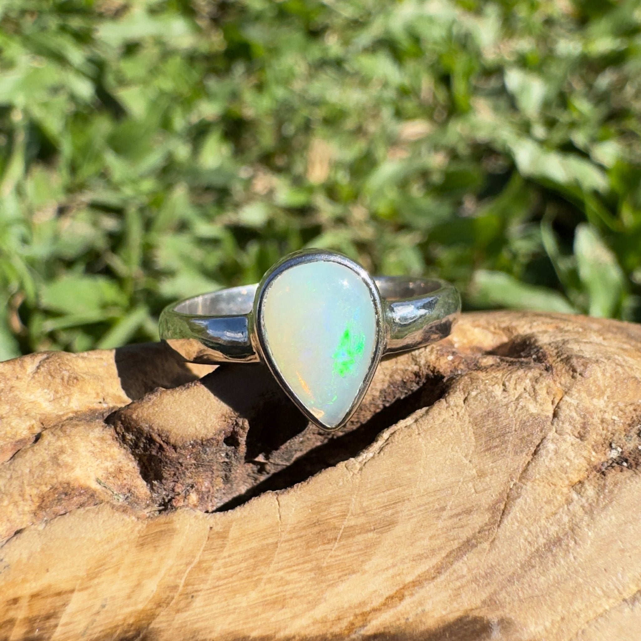 1.3ct Coober Pedy Opal Ring ~ 'Daintree Green Fire' | 925 Sterling Silver | Solid Australian Opal