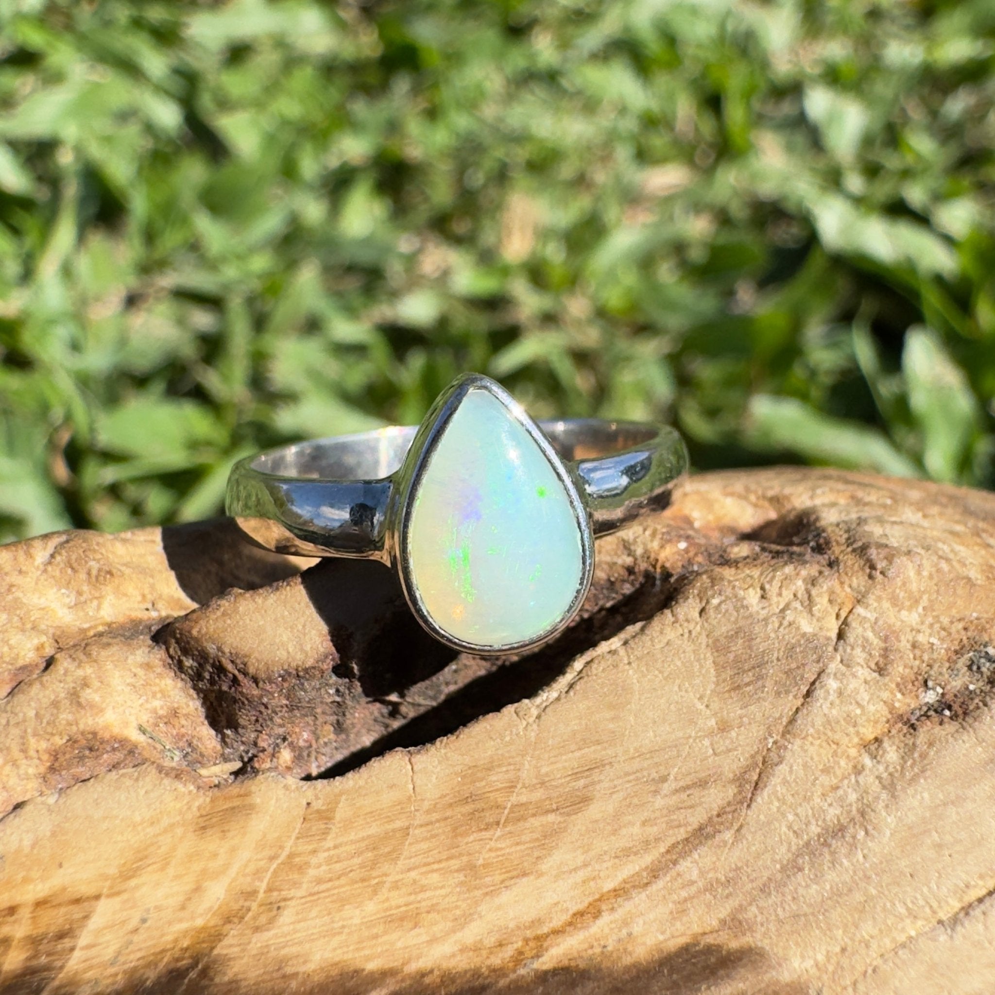 1.3ct Coober Pedy Opal Ring ~ 'Daintree Green Fire' | 925 Sterling Silver | Solid Australian Opal
