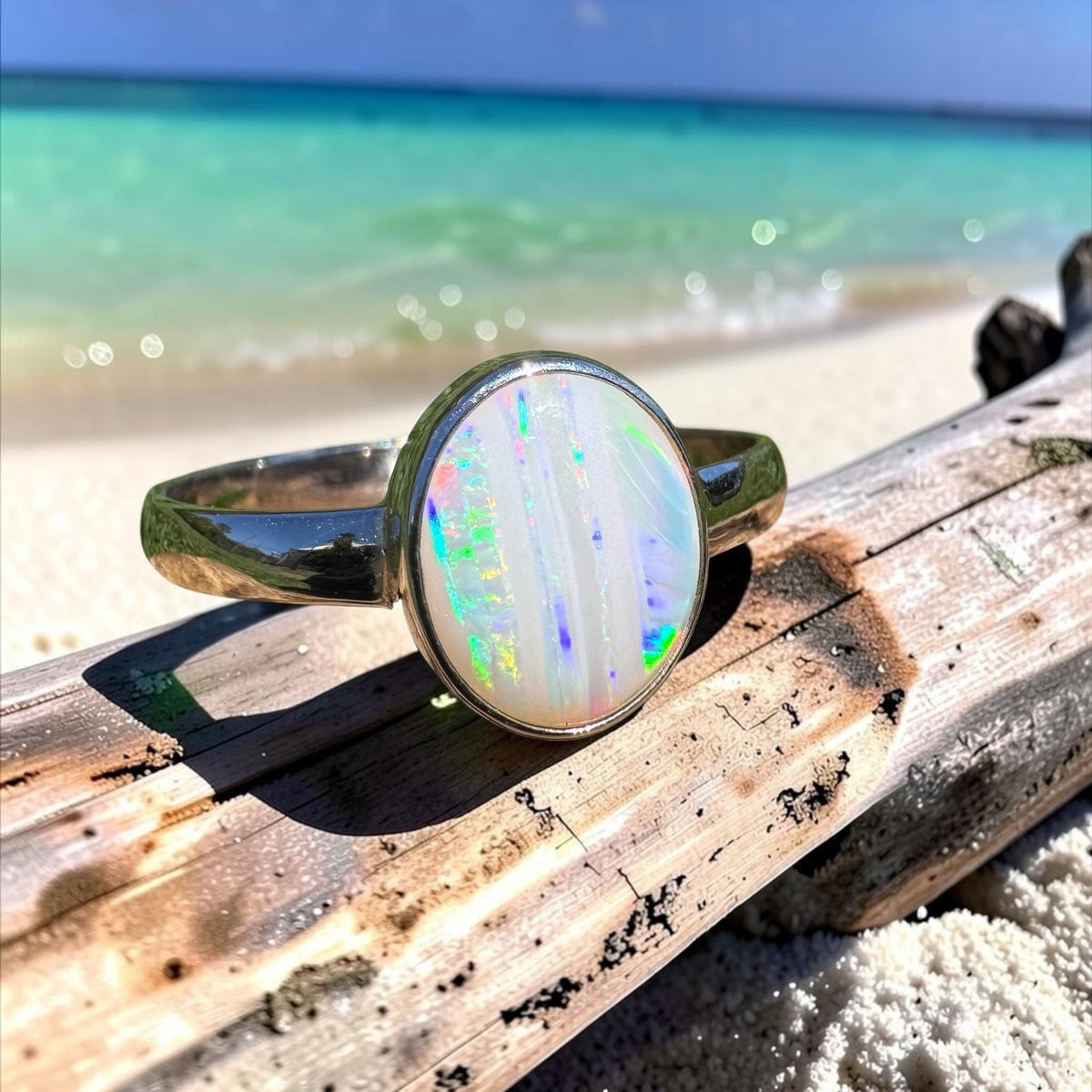 1.3ct Coober Pedy Opal Ring ~ 'Rosebery Blaze' | 925 Sterling Silver | Solid Australian Opal