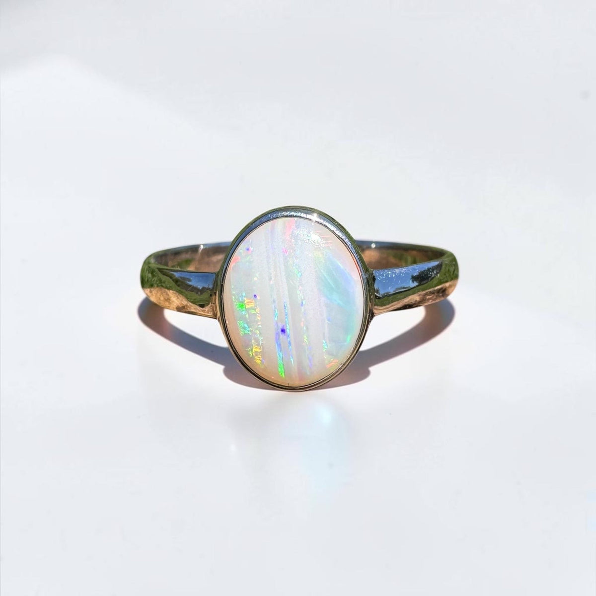 1.3ct Coober Pedy Opal Ring ~ 'Rosebery Blaze' | 925 Sterling Silver | Solid Australian Opal