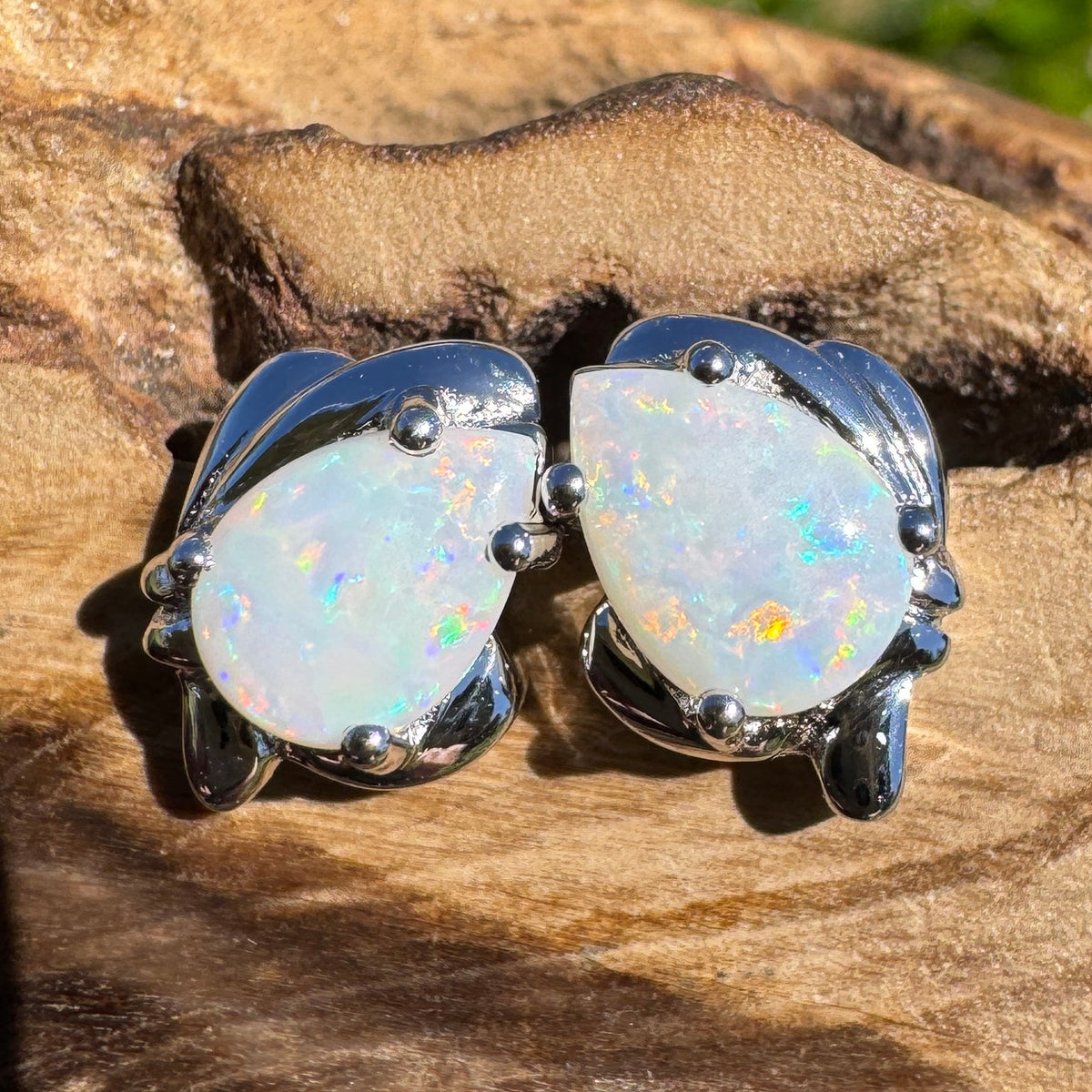1.3ct Coober Pedy Opal Stud Earrings ~ 'Kwiambal Rainbow' | 925 Sterling Silver | Solid Australian Opal