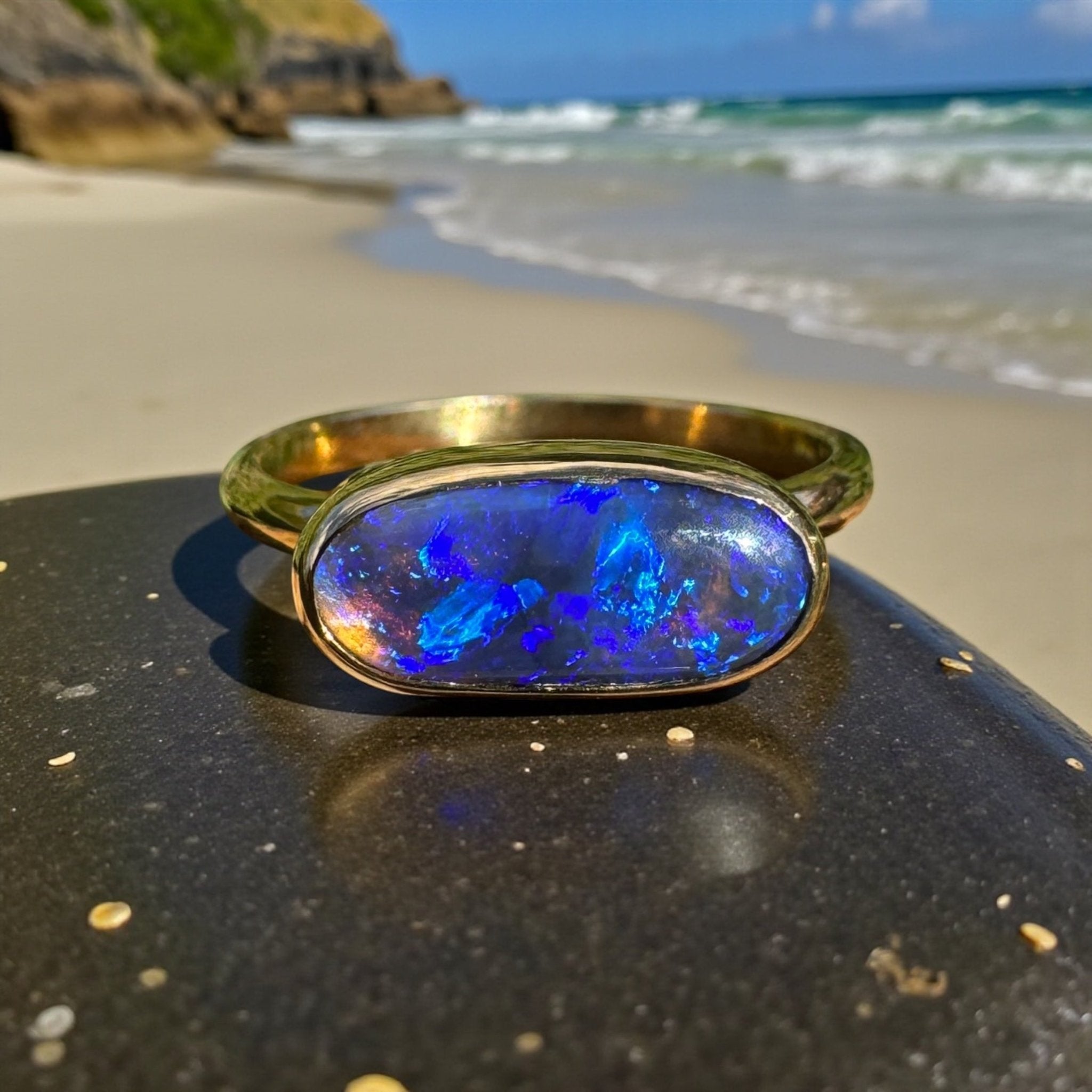 1.3ct Lightning Ridge Black Opal Ring ~ 'Piccaninny Pulse' | 9ct Yellow Gold | Solid Australian Opal