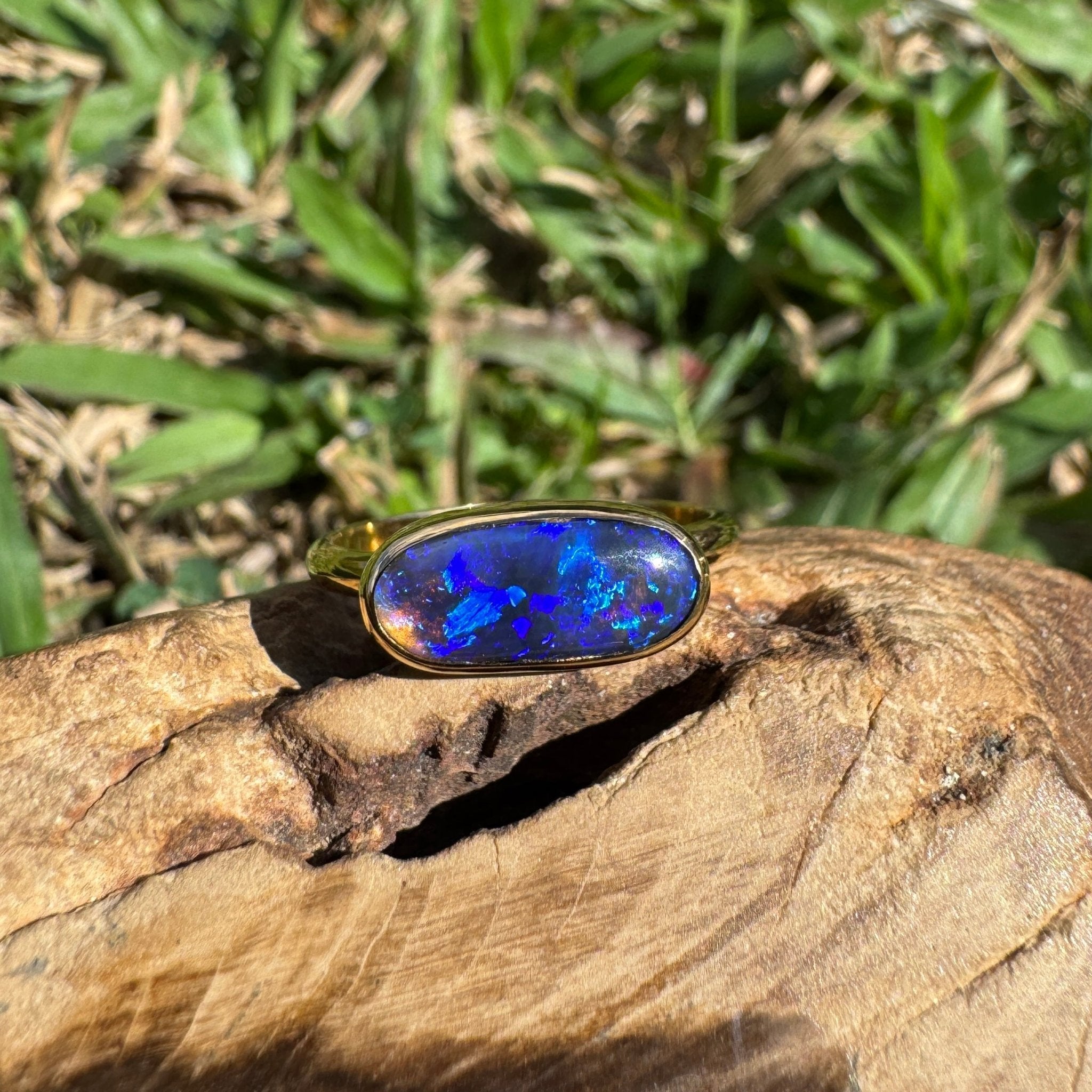 1.3ct Lightning Ridge Black Opal Ring ~ 'Piccaninny Pulse' | 9ct Yellow Gold | Solid Australian Opal