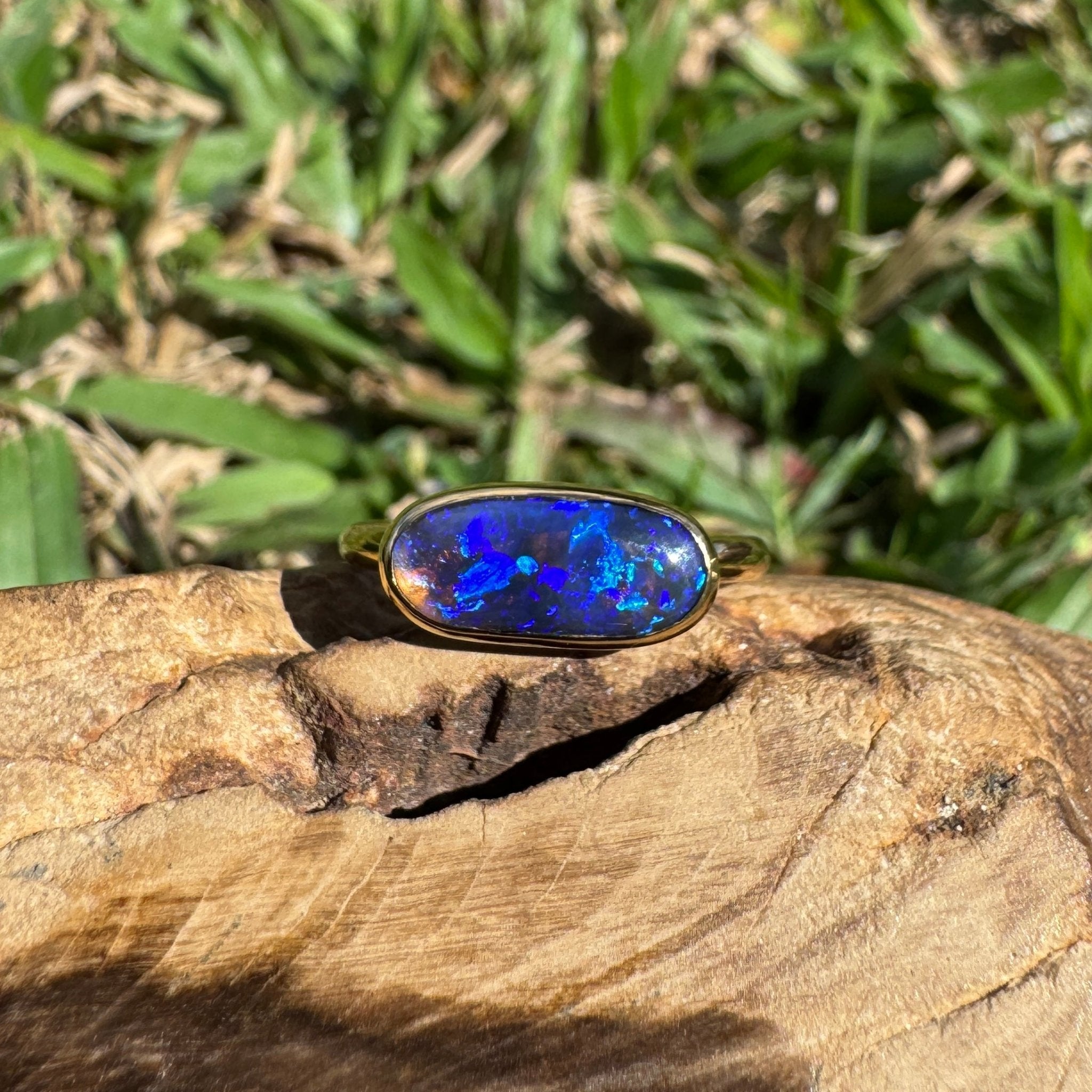 1.3ct Lightning Ridge Black Opal Ring ~ 'Piccaninny Pulse' | 9ct Yellow Gold | Solid Australian Opal