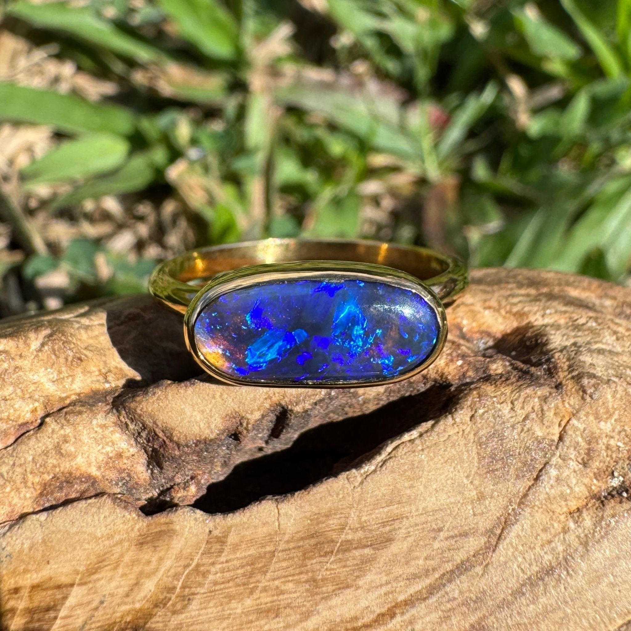 1.3ct Lightning Ridge Black Opal Ring ~ 'Piccaninny Pulse' | 9ct Yellow Gold | Solid Australian Opal