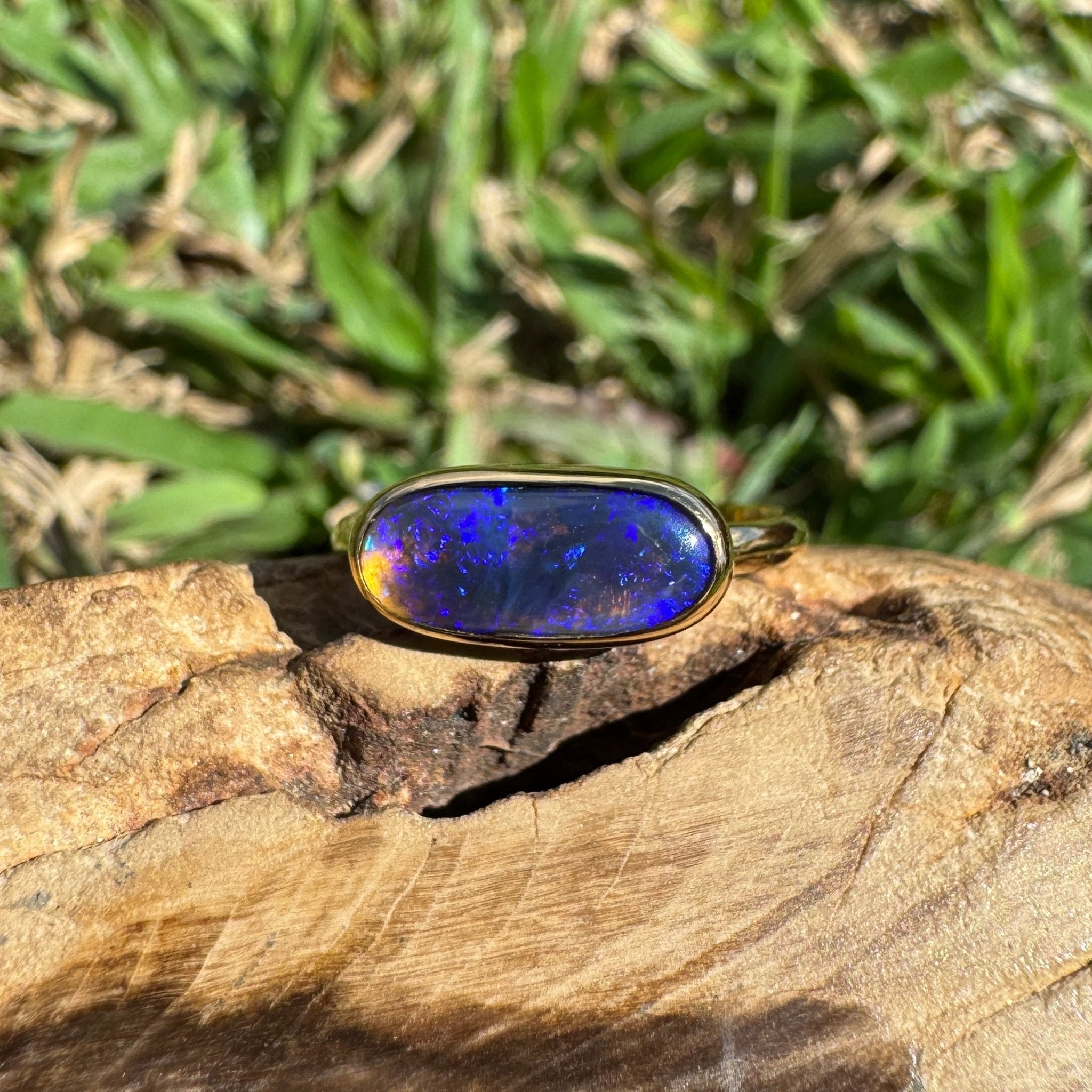 1.3ct Lightning Ridge Black Opal Ring ~ 'Piccaninny Pulse' | 9ct Yellow Gold | Solid Australian Opal