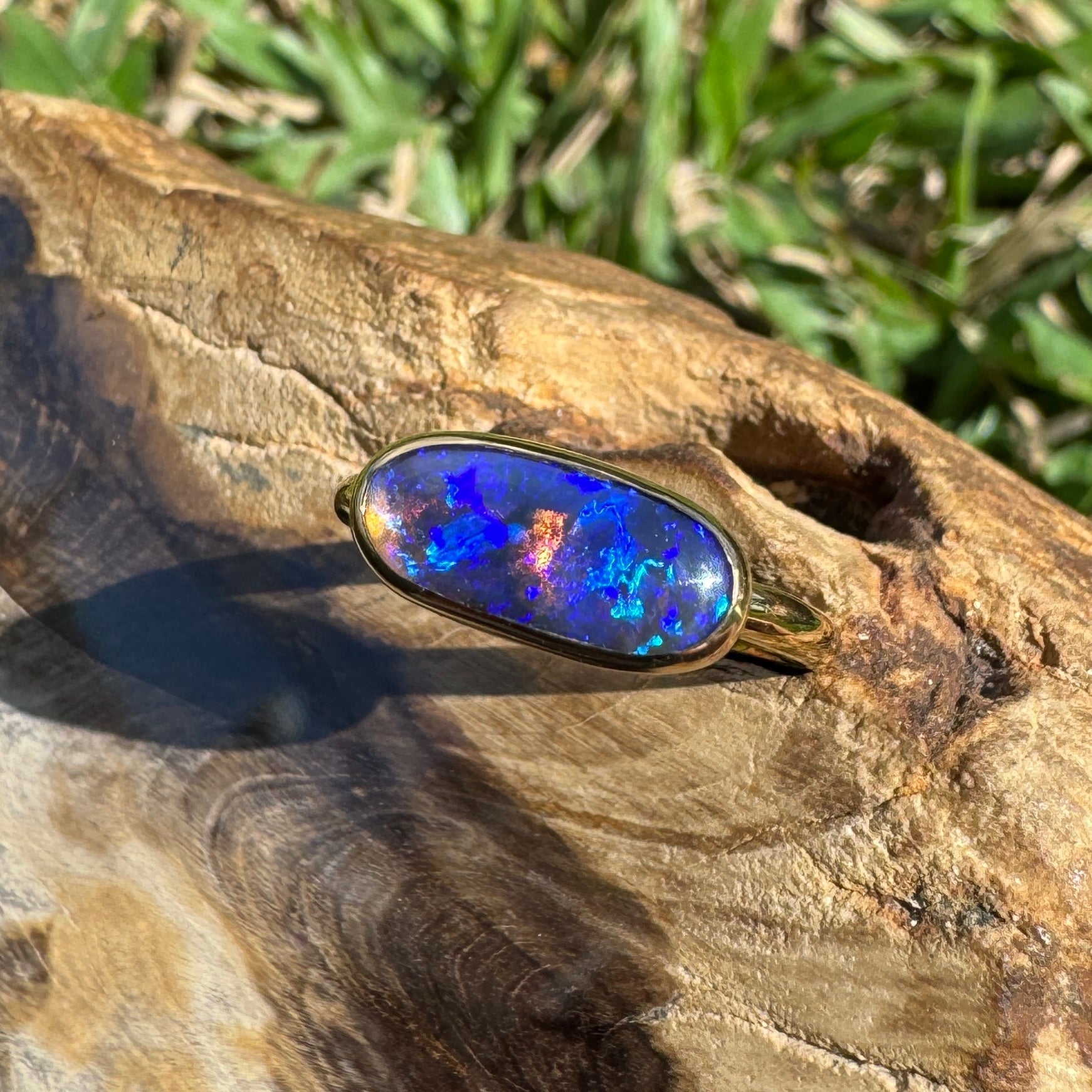1.3ct Lightning Ridge Black Opal Ring ~ 'Piccaninny Pulse' | 9ct Yellow Gold | Solid Australian Opal