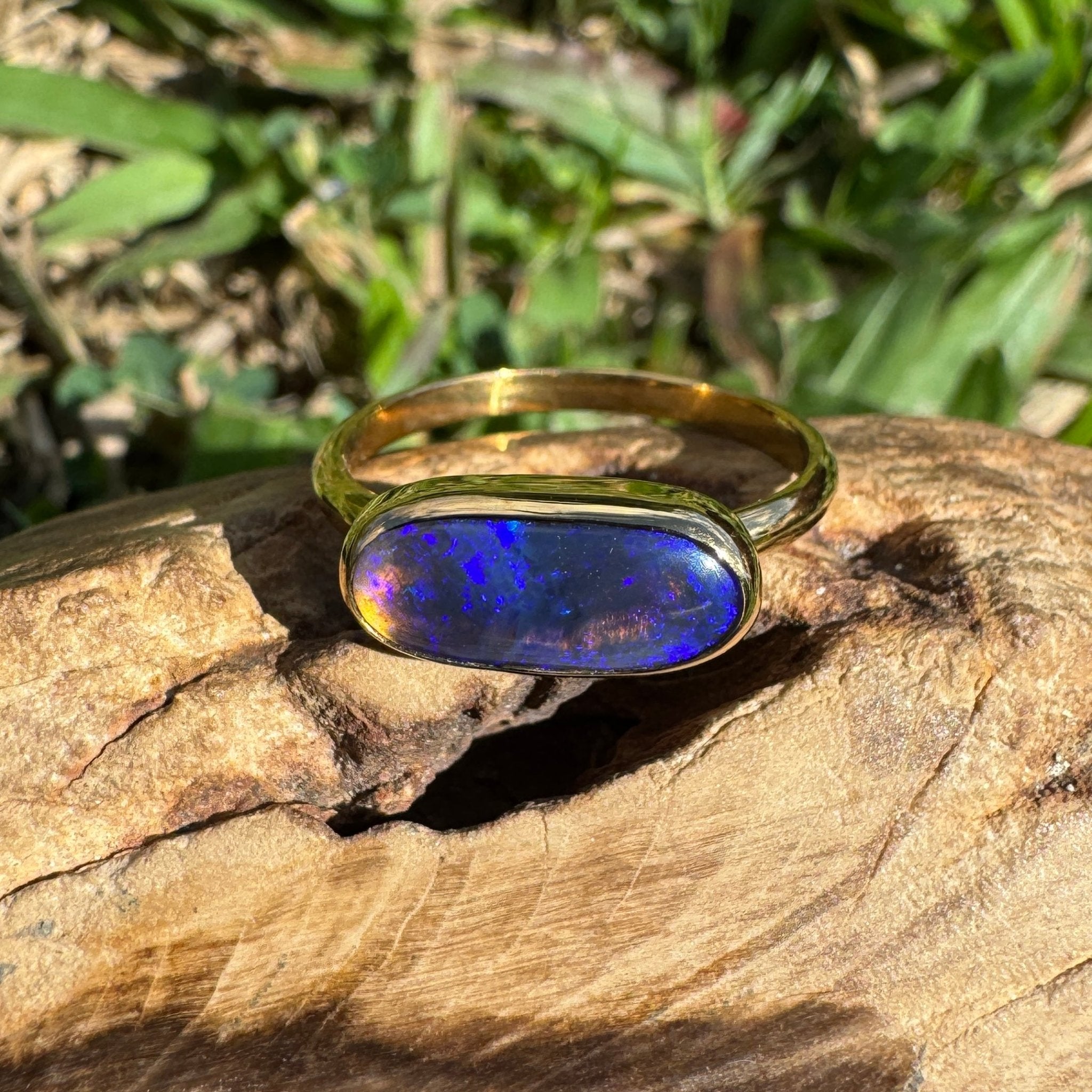 1.3ct Lightning Ridge Black Opal Ring ~ 'Piccaninny Pulse' | 9ct Yellow Gold | Solid Australian Opal