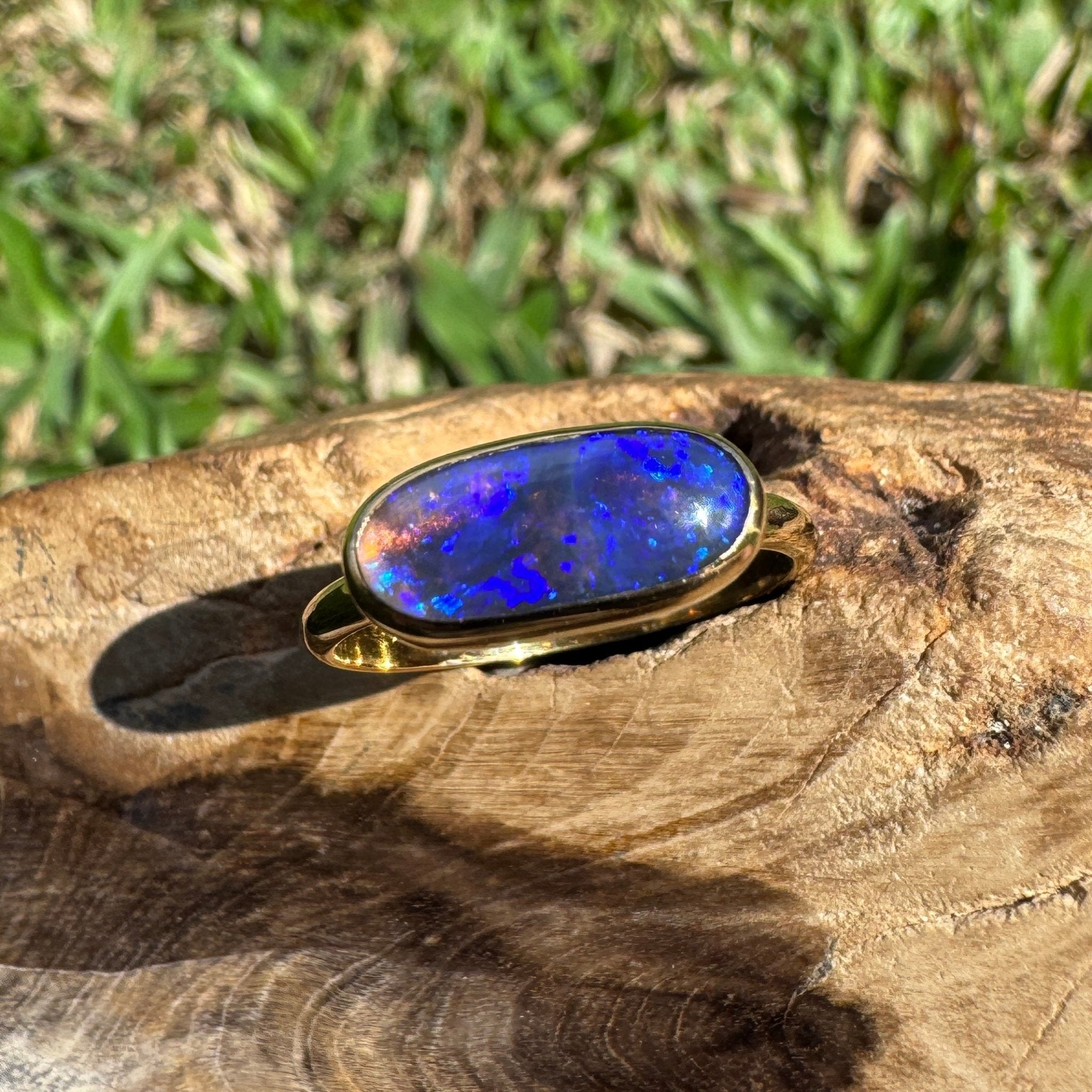 1.3ct Lightning Ridge Black Opal Ring ~ 'Piccaninny Pulse' | 9ct Yellow Gold | Solid Australian Opal