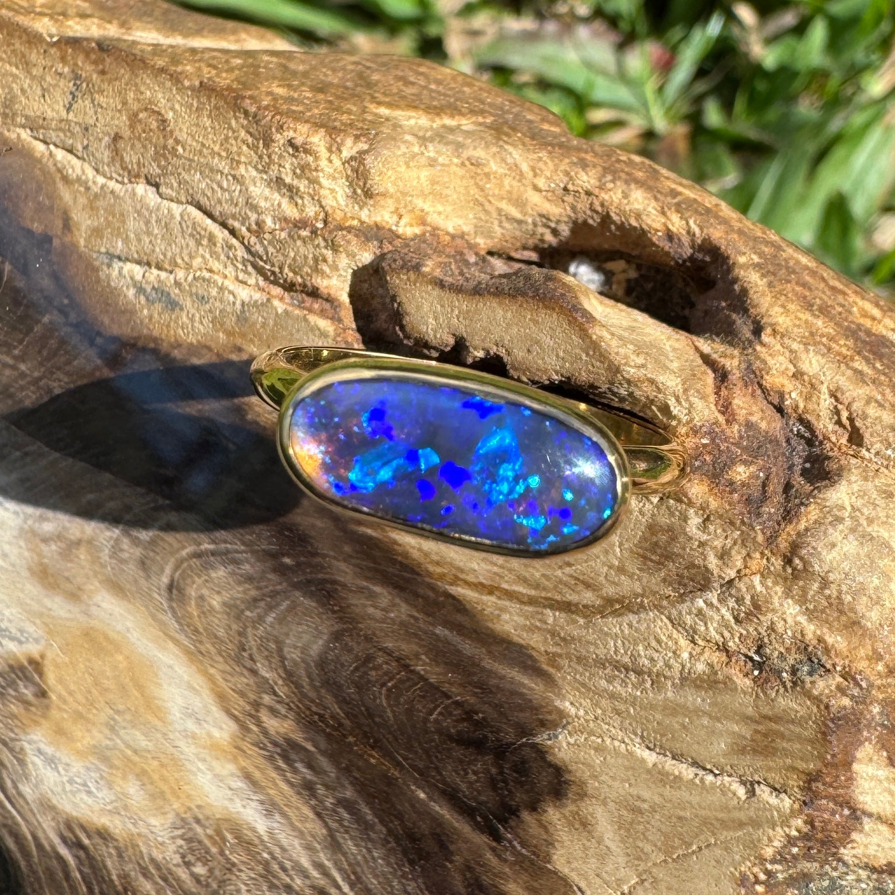 1.3ct Lightning Ridge Black Opal Ring ~ 'Piccaninny Pulse' | 9ct Yellow Gold | Solid Australian Opal