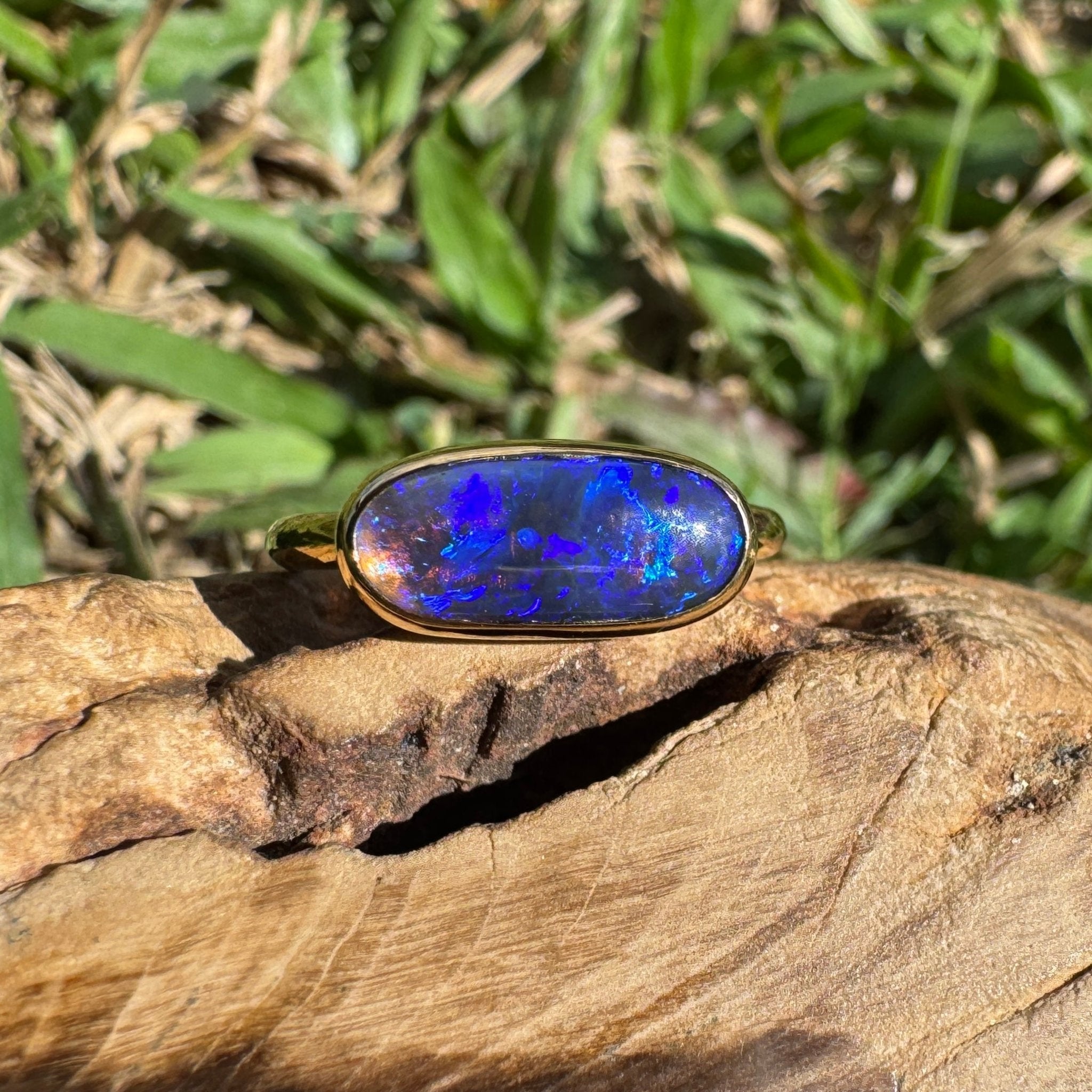 1.3ct Lightning Ridge Black Opal Ring ~ 'Piccaninny Pulse' | 9ct Yellow Gold | Solid Australian Opal