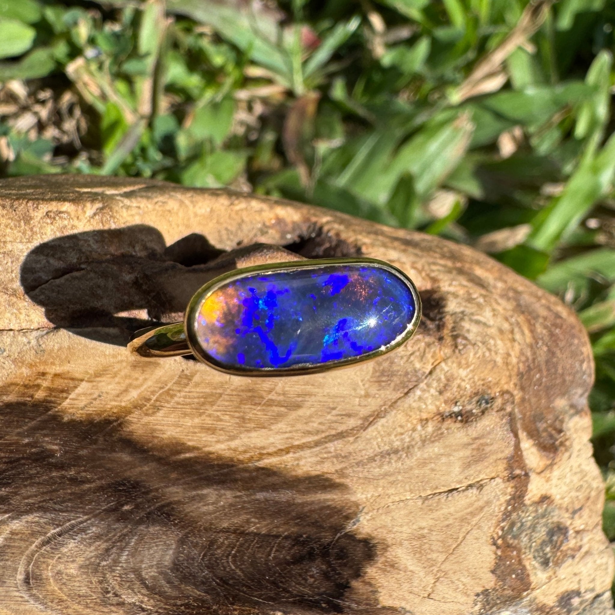 1.3ct Lightning Ridge Black Opal Ring ~ 'Piccaninny Pulse' | 9ct Yellow Gold | Solid Australian Opal