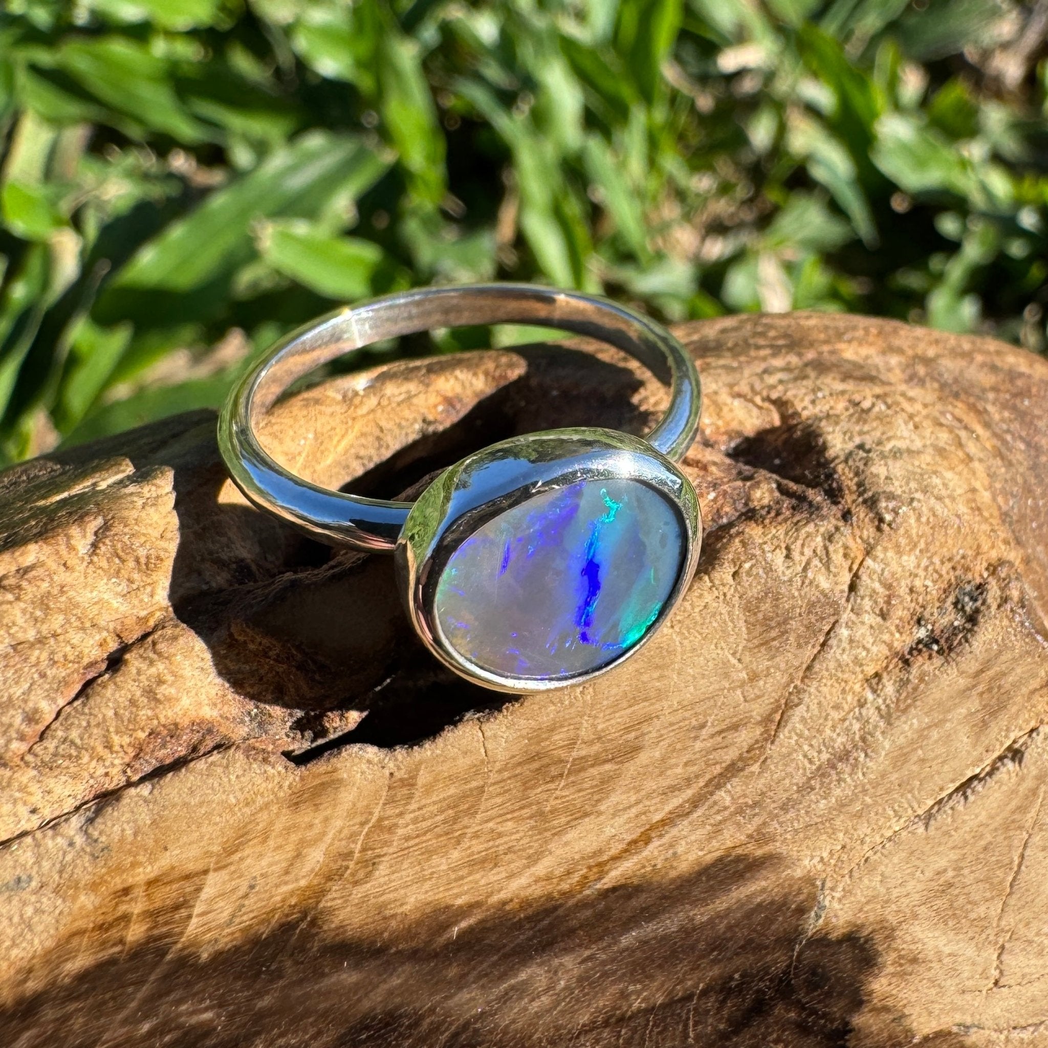 1.4ct Australian Solid Lightning Ridge Opal Ring ~ 'Silver Tide' | 925 Sterling Silver | Solid Australian Opal
