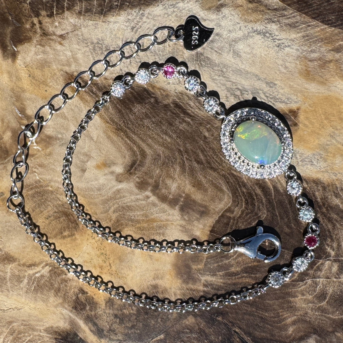 1.4ct Coober Pedy Opal Bracelet ~ 'Coober Colourline' | 925 Sterling Silver | Solid Australian Opal