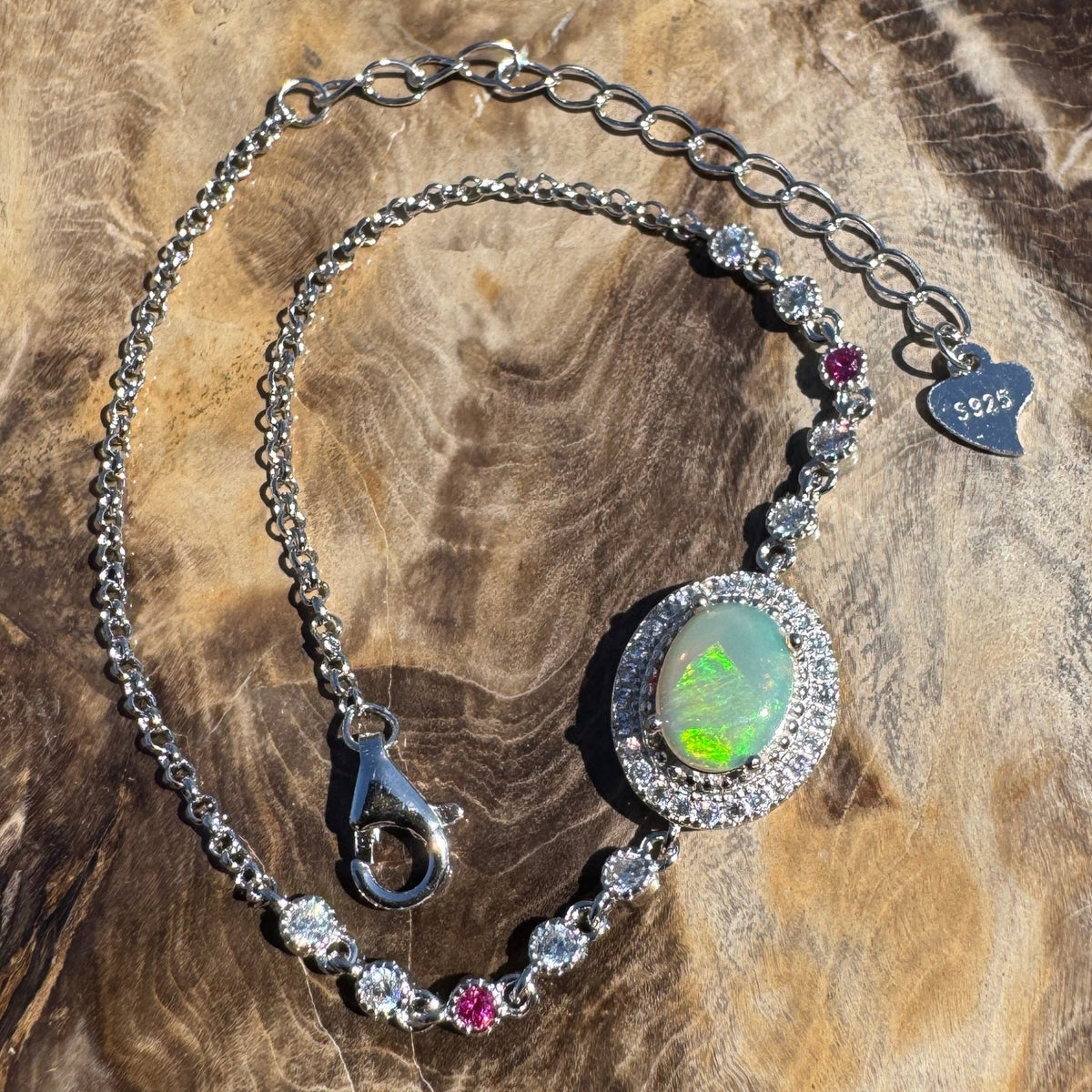 1.4ct Coober Pedy Opal Bracelet ~ 'Coober Colourline' | 925 Sterling Silver | Solid Australian Opal