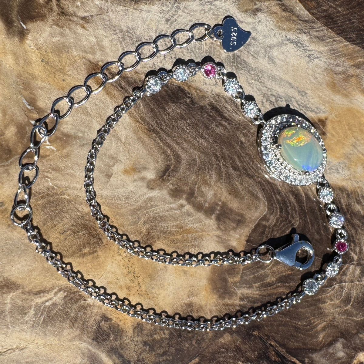 1.4ct Coober Pedy Opal Bracelet ~ 'Coober Colourline' | 925 Sterling Silver | Solid Australian Opal