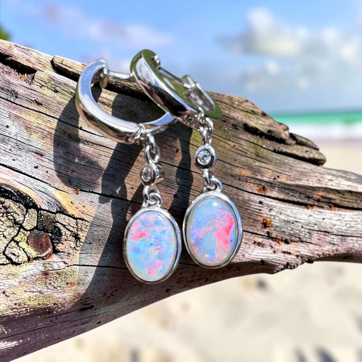 1.4ct Coober Pedy Opal Huggie Earrings ~ 'Kiama Drops' | 925 Sterling Silver | Solid Australian Opal