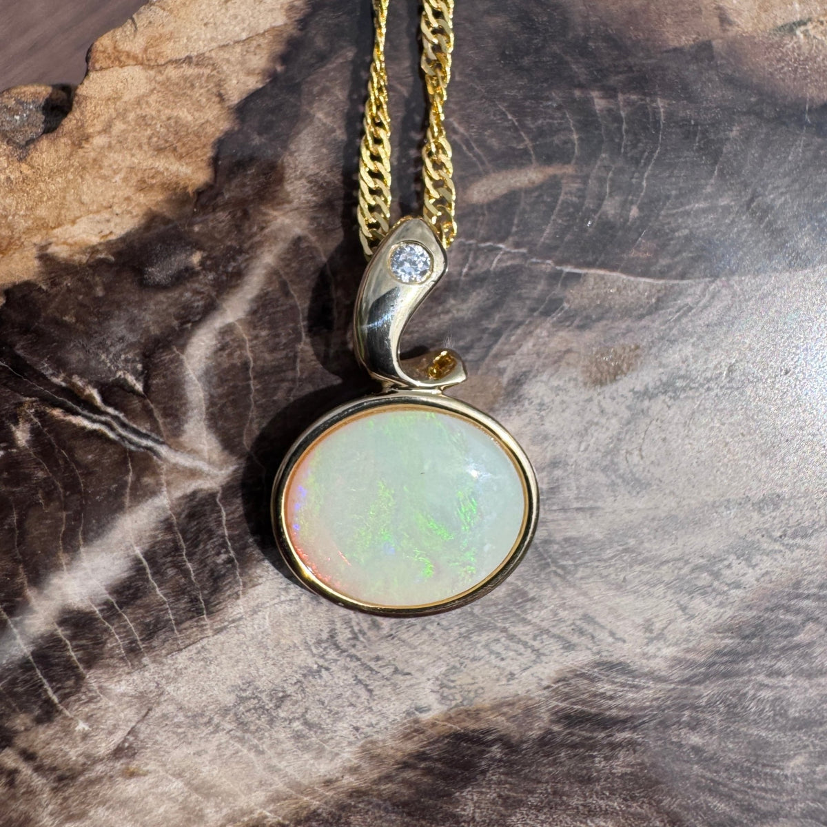 1.4ct Coober Pedy Opal Pendant Necklace ~ 'Beechworth Gold' | Yellow Gold Coated 925 Sterling Silver | Solid Australian Opal