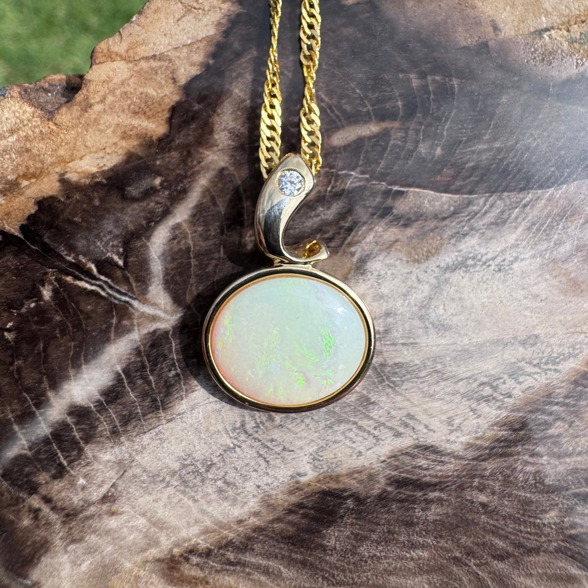 1.4ct Coober Pedy Opal Pendant Necklace ~ 'Beechworth Gold' | Yellow Gold Coated 925 Sterling Silver | Solid Australian Opal