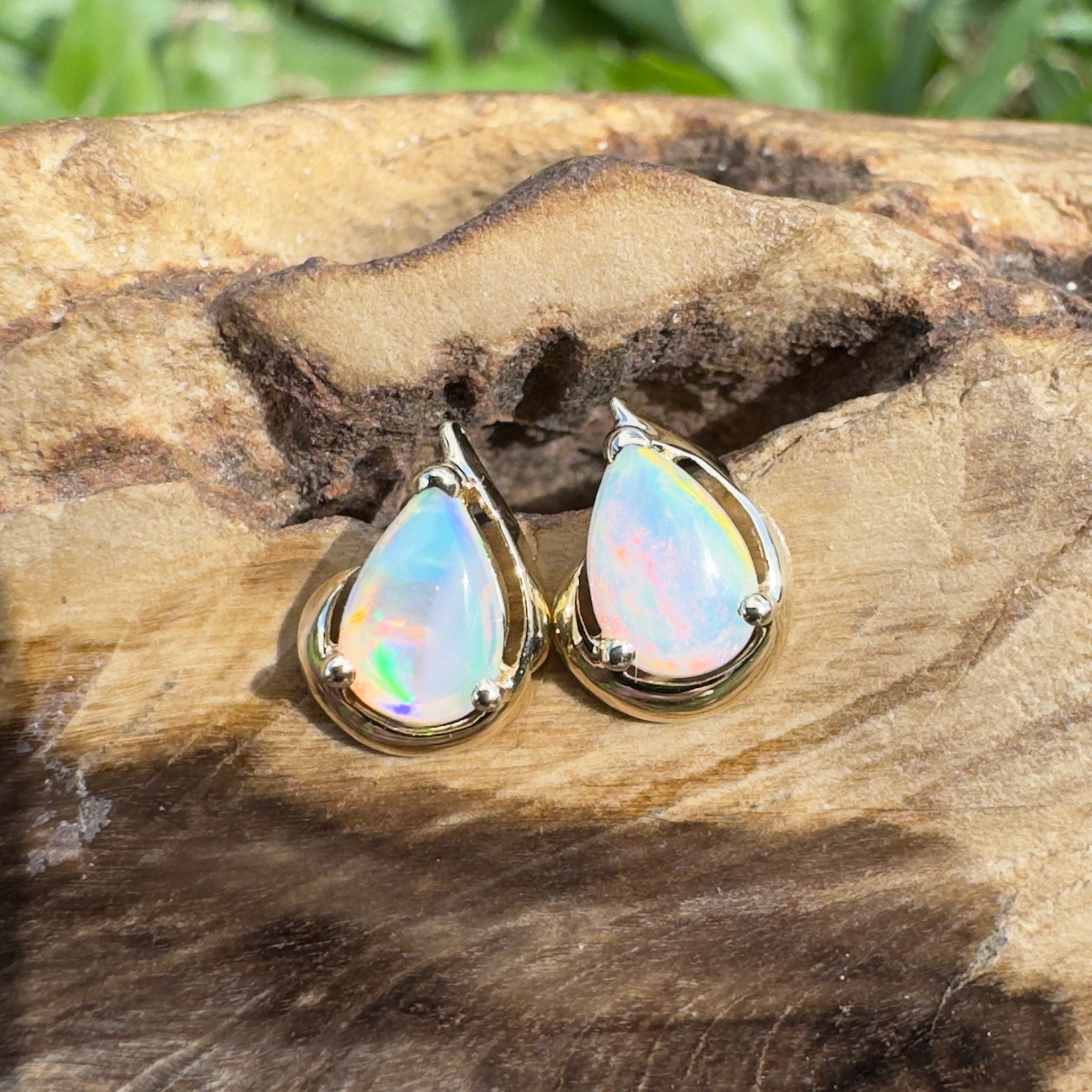 1.4ct Coober Pedy Opal Stud Earrings ~ 'Trigg Point Studs' | 9ct Yellow Gold | Solid Australian Opal