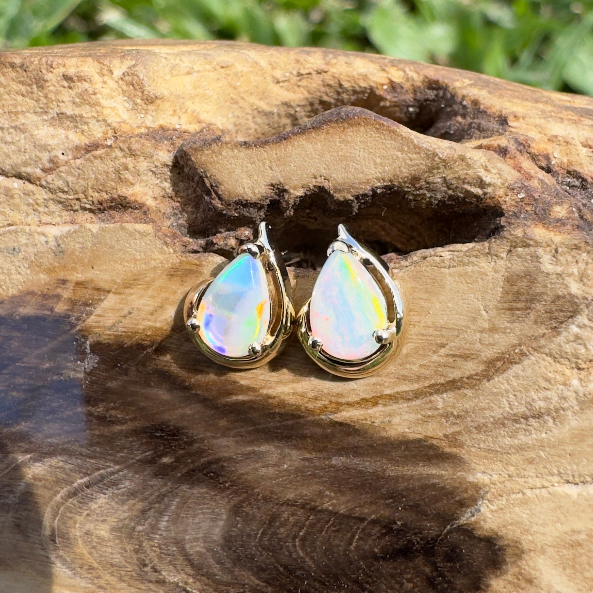 1.4ct Coober Pedy Opal Stud Earrings ~ 'Trigg Point Studs' | 9ct Yellow Gold | Solid Australian Opal