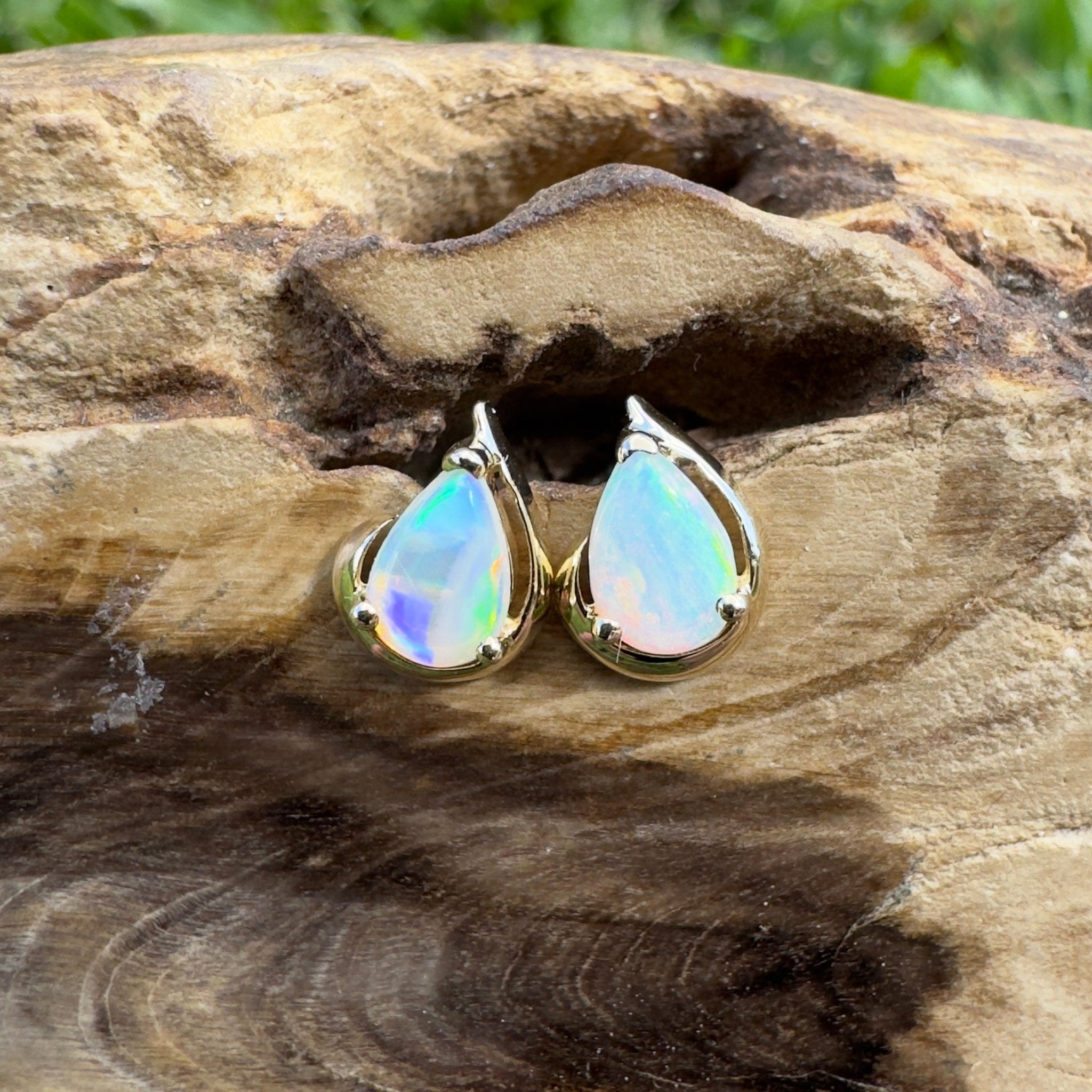 1.4ct Coober Pedy Opal Stud Earrings ~ 'Trigg Point Studs' | 9ct Yellow Gold | Solid Australian Opal