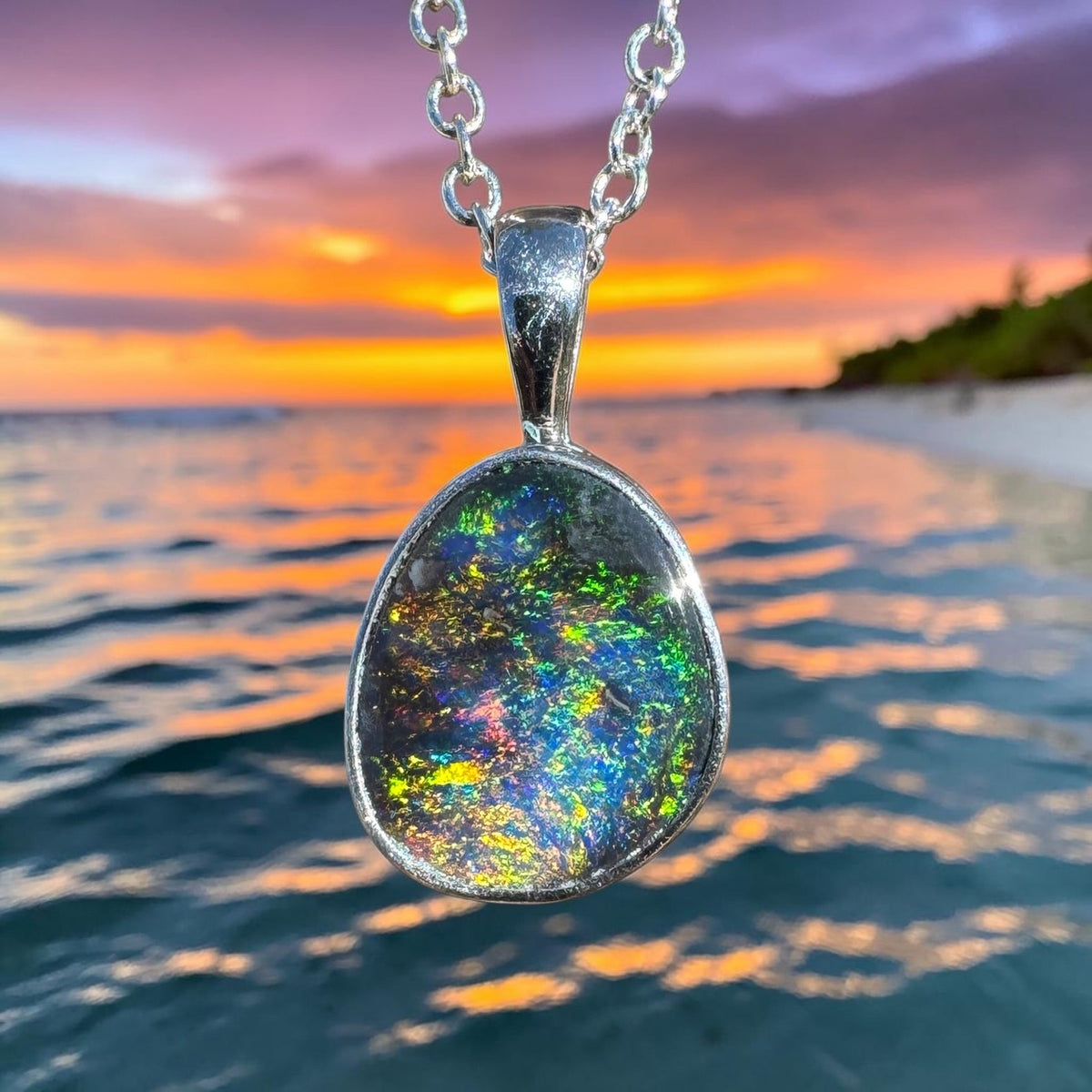 1.4ct Lightning Ridge Black Opal Pendant Necklace ~ 'Coorong Colour' | 925 Sterling Silver | Solid Australian Opal