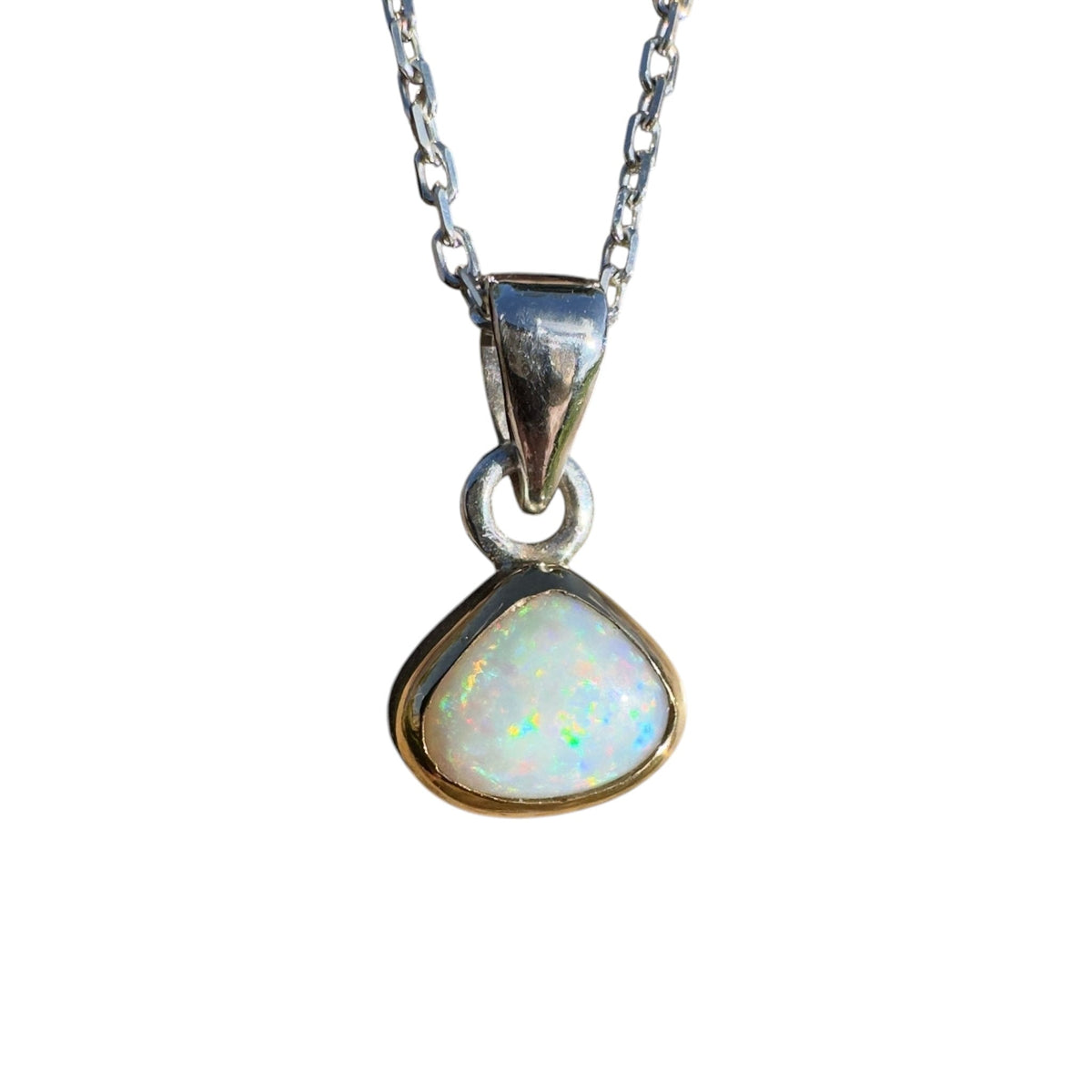 1.4ct Lightning Ridge White Opal Pendant Necklace ~ 'Runaway Bay Beauty' | Two-Tone 9ct Gold & 925 Sterling Silver | Solid Australian Opal