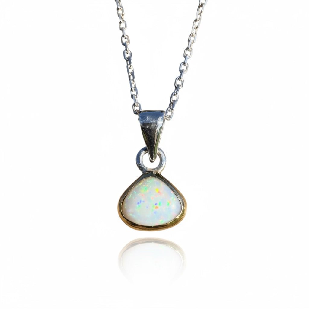 1.4ct Lightning Ridge White Opal Pendant Necklace ~ 'Runaway Bay Beauty' | Two-Tone 9ct Gold & 925 Sterling Silver | Solid Australian Opal