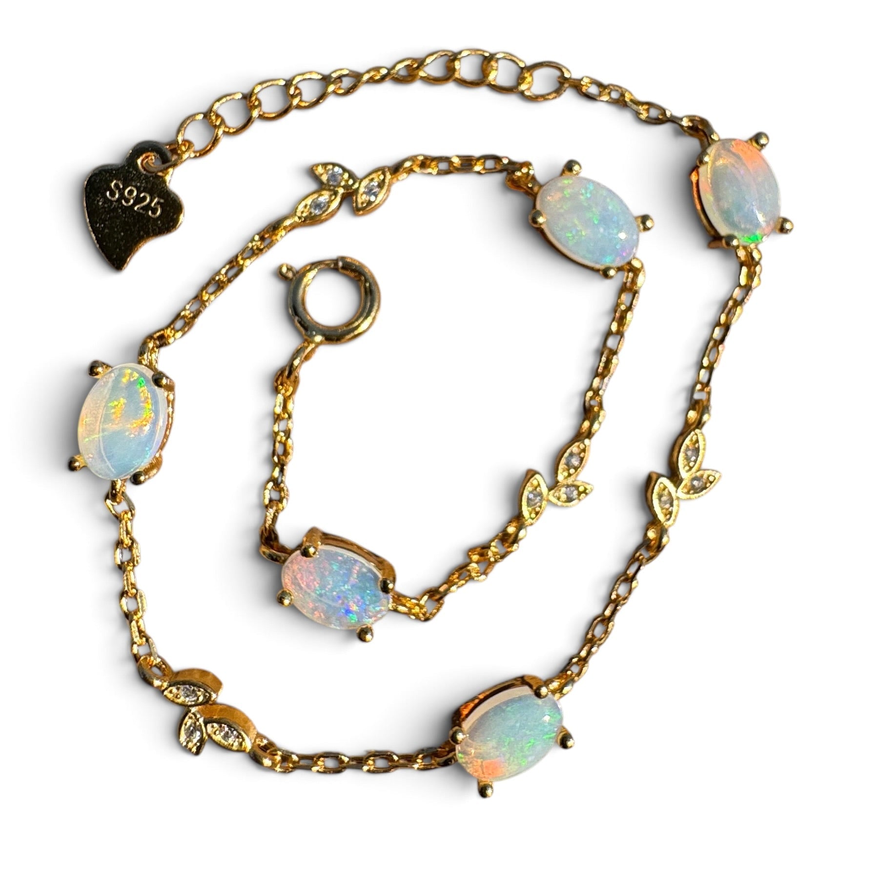 1.5ct Coober Pedy Opal Bracelet ~ 'Marla Gold Spectrum' | Gold Coated 925 Sterling Silver | Solid Australian Opal