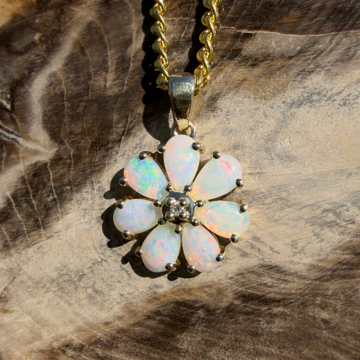 1.5ct Coober Pedy Opal Pendant Necklace ~ 'Coorong Spark' | 9ct Yellow Gold | Solid Australian Opal