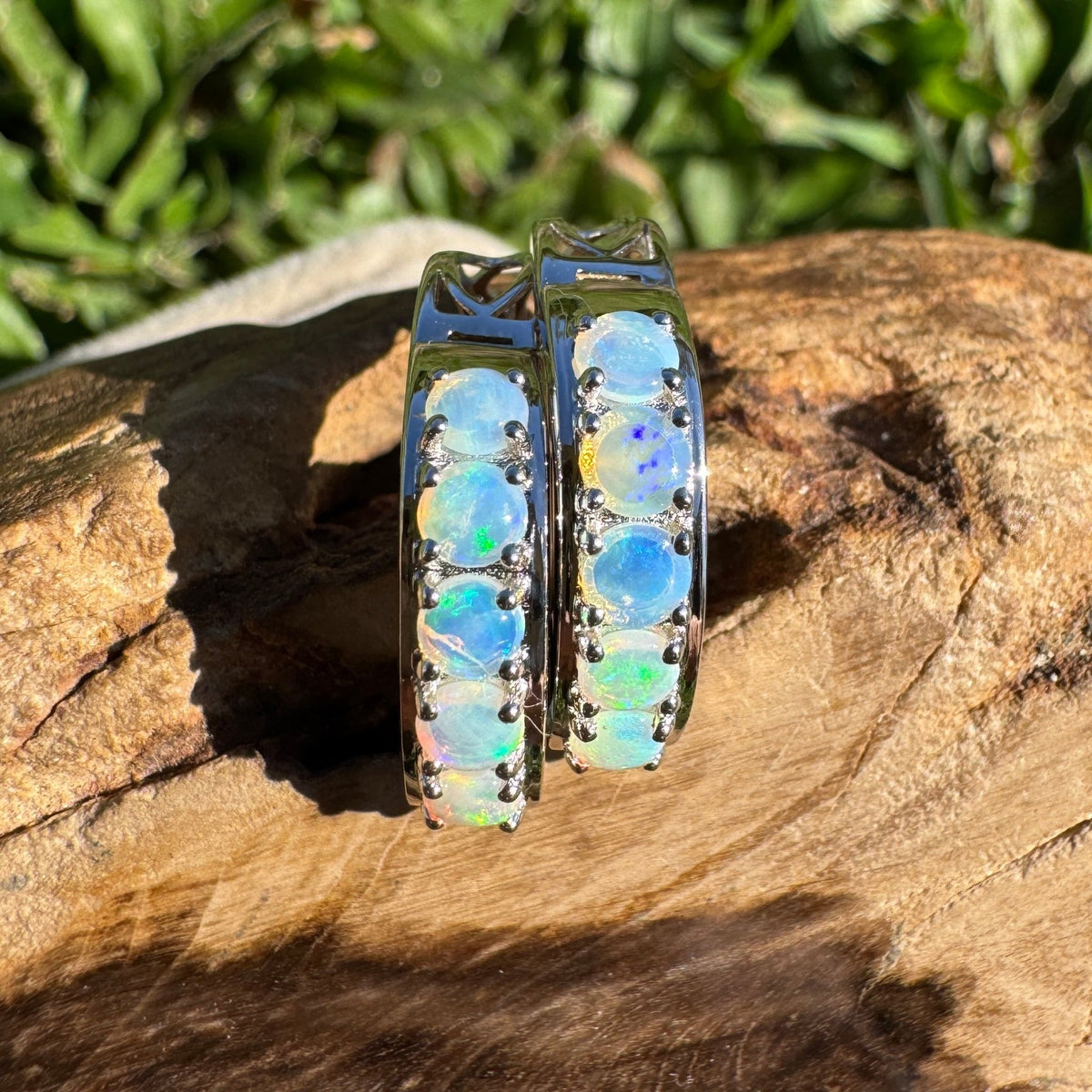 1.5ct Lightning Ridge Crystal Opal Huggie Earrings ~ 'Salmon Holes Seaglass' | 925 Sterling Silver | Solid Australian Opal