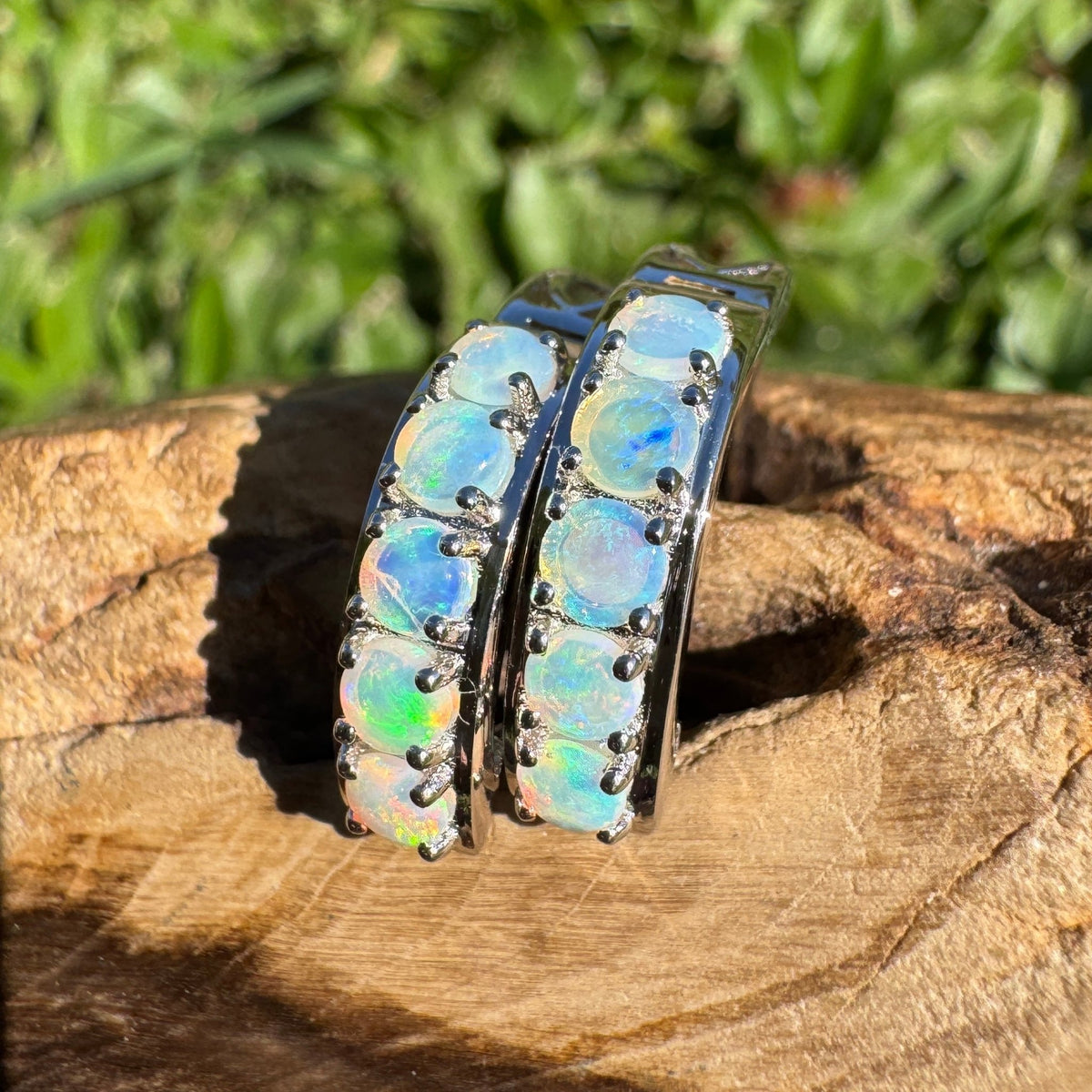 1.5ct Lightning Ridge Crystal Opal Huggie Earrings ~ 'Salmon Holes Seaglass' | 925 Sterling Silver | Solid Australian Opal