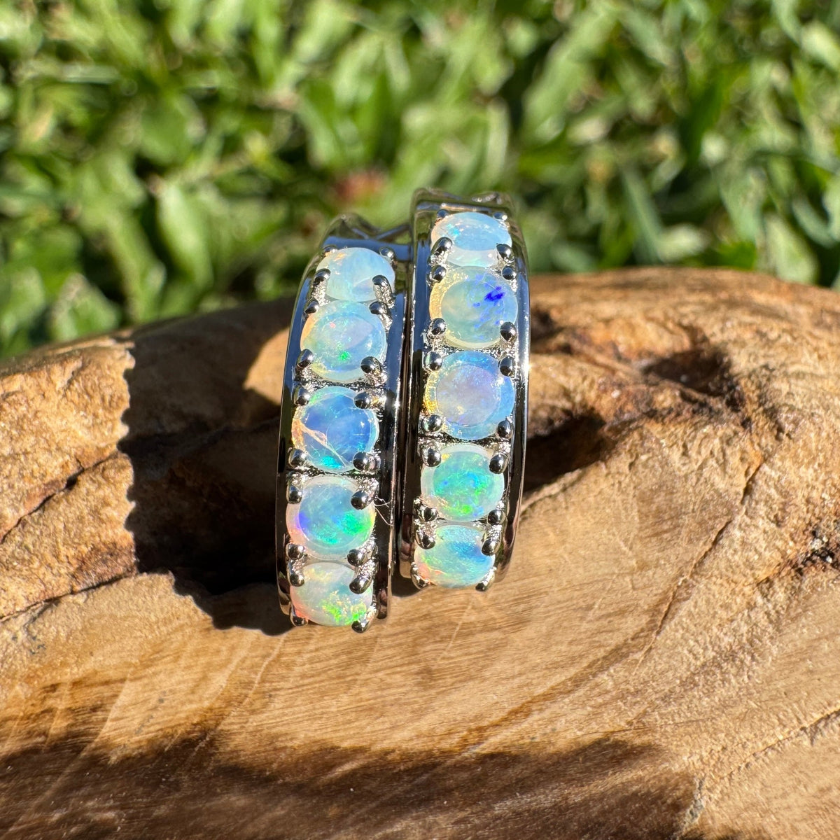 1.5ct Lightning Ridge Crystal Opal Huggie Earrings ~ 'Salmon Holes Seaglass' | 925 Sterling Silver | Solid Australian Opal