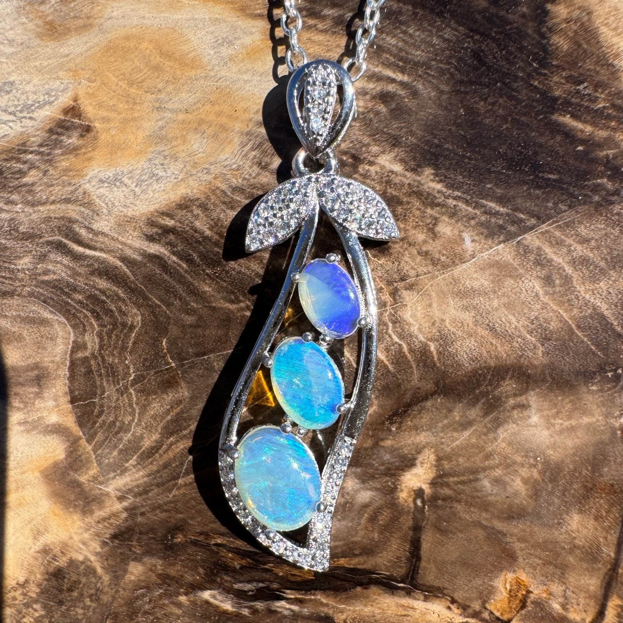 1.5ct Lightning Ridge Opal Pendant Necklace ~ 'Mission Beach Trio' | 925 Sterling Silver | Solid Australian Opal