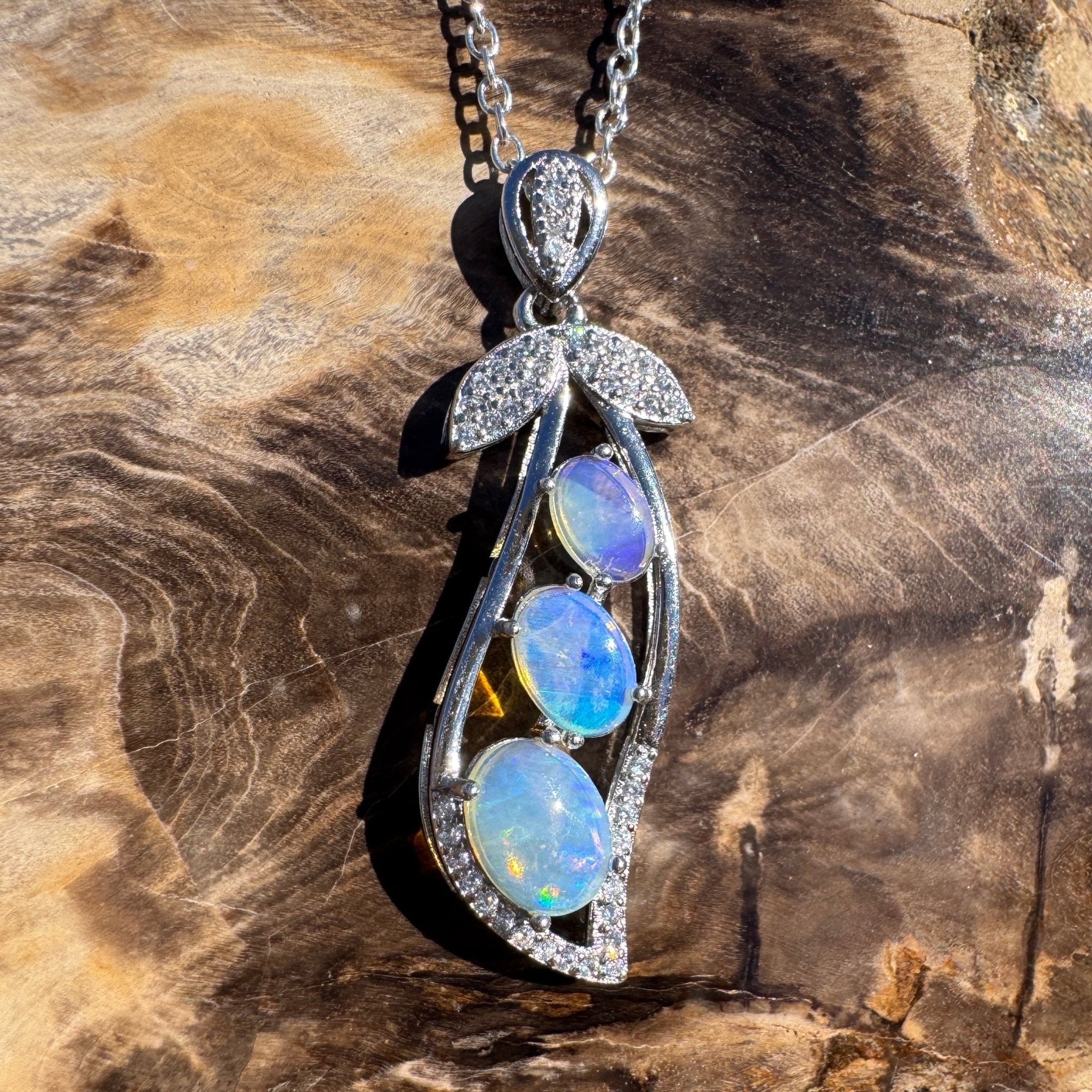 1.5ct Lightning Ridge Opal Pendant Necklace ~ 'Mission Beach Trio' | 925 Sterling Silver | Solid Australian Opal