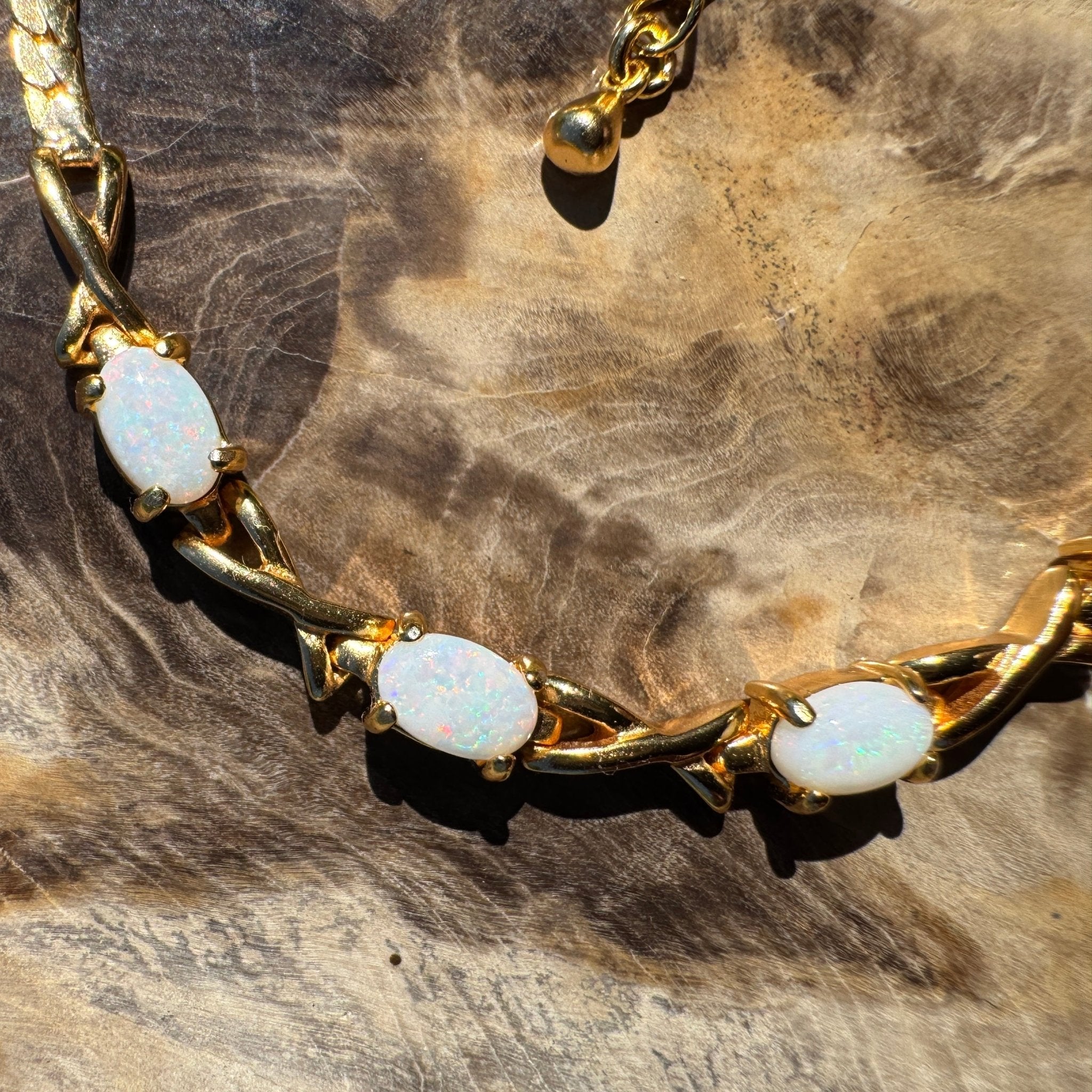 1.6ct Coober Pedy Opal Bracelet ~ 'Breakaways Chain' | Gold Coated 925 Sterling Silver | Solid Australian Opal