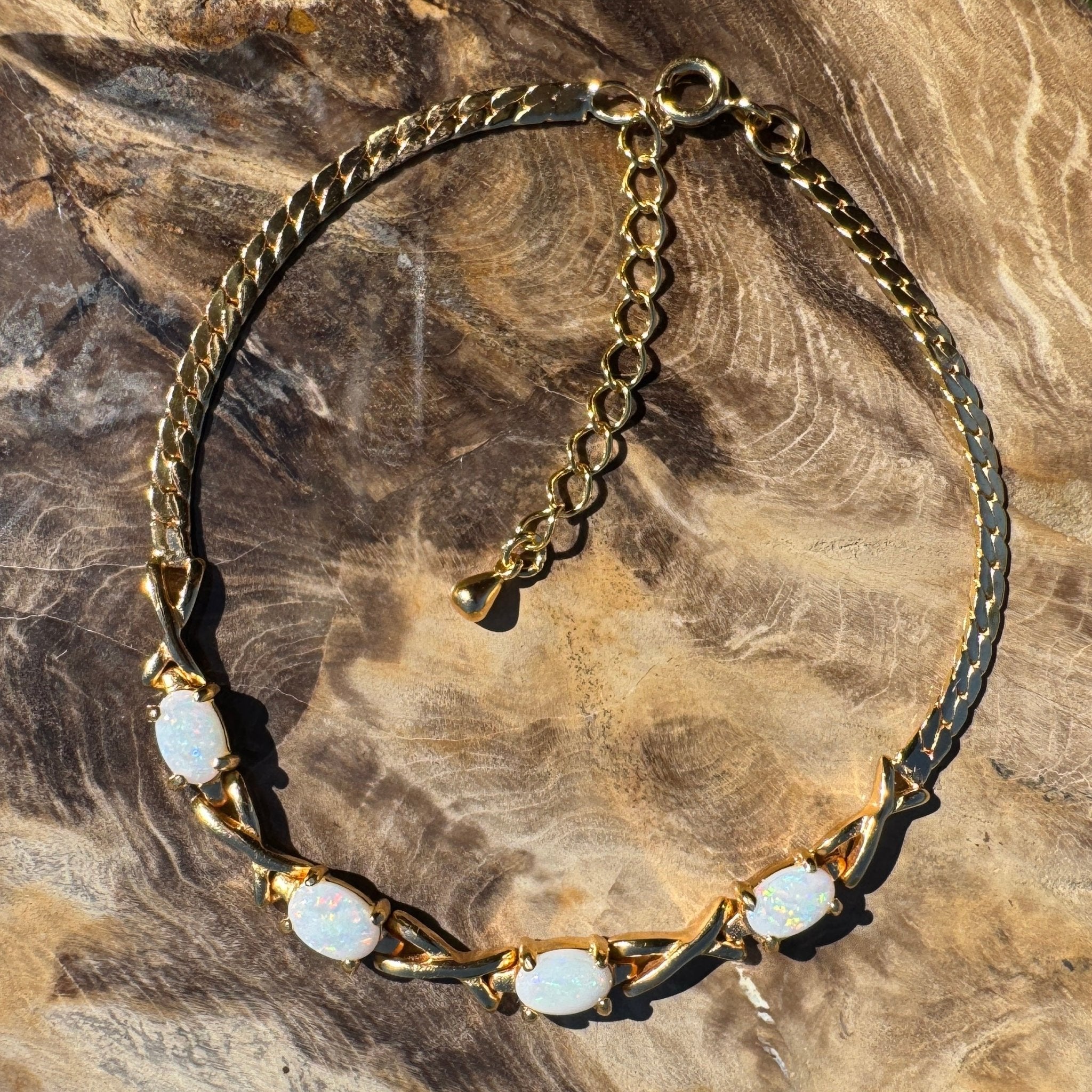 1.6ct Coober Pedy Opal Bracelet ~ 'Breakaways Chain' | Gold Coated 925 Sterling Silver | Solid Australian Opal