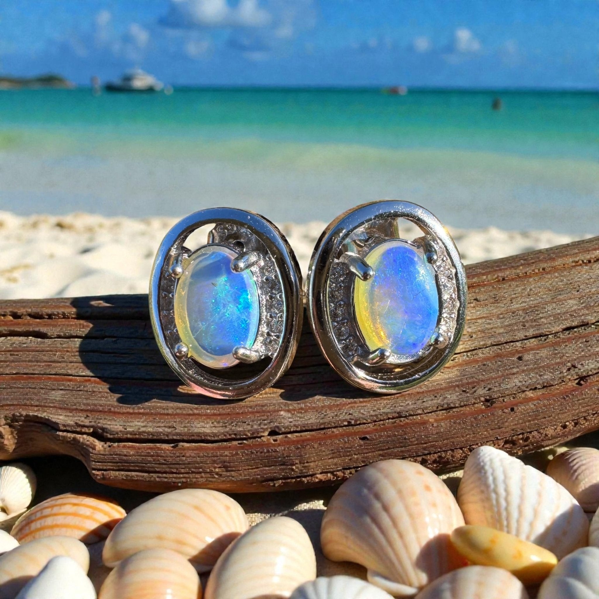 1.6ct Coober Pedy Opal Earrings ~ 'Booderee Dawn' | 925 Sterling Silver | Solid Australian Opal