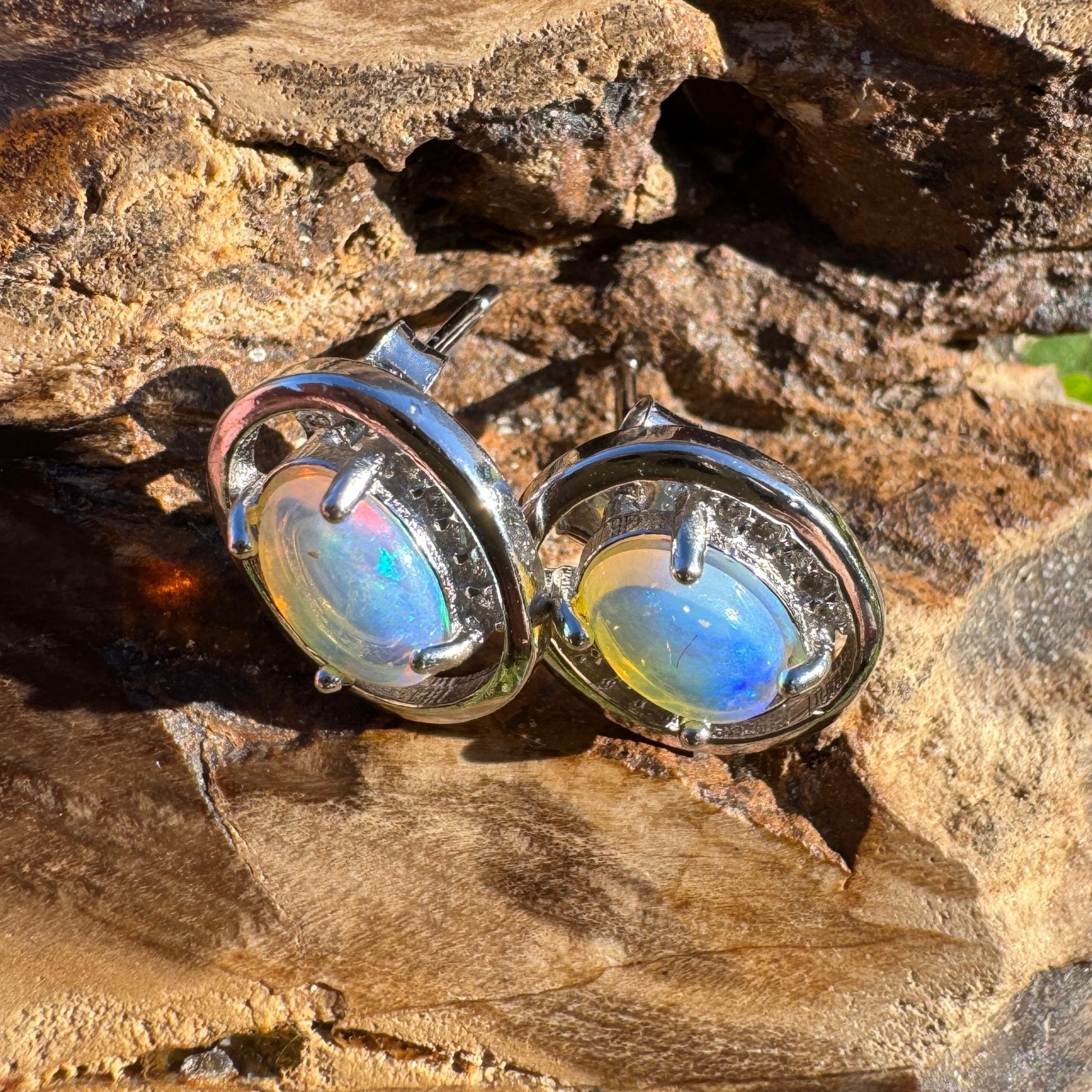 1.6ct Coober Pedy Opal Earrings ~ 'Booderee Dawn' | 925 Sterling Silver | Solid Australian Opal