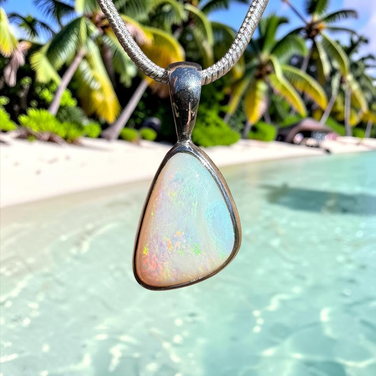 1.6ct Coober Pedy Opal Pendant Necklace ~ 'Jurien Glow' | 925 Sterling Silver | Solid Australian Opal