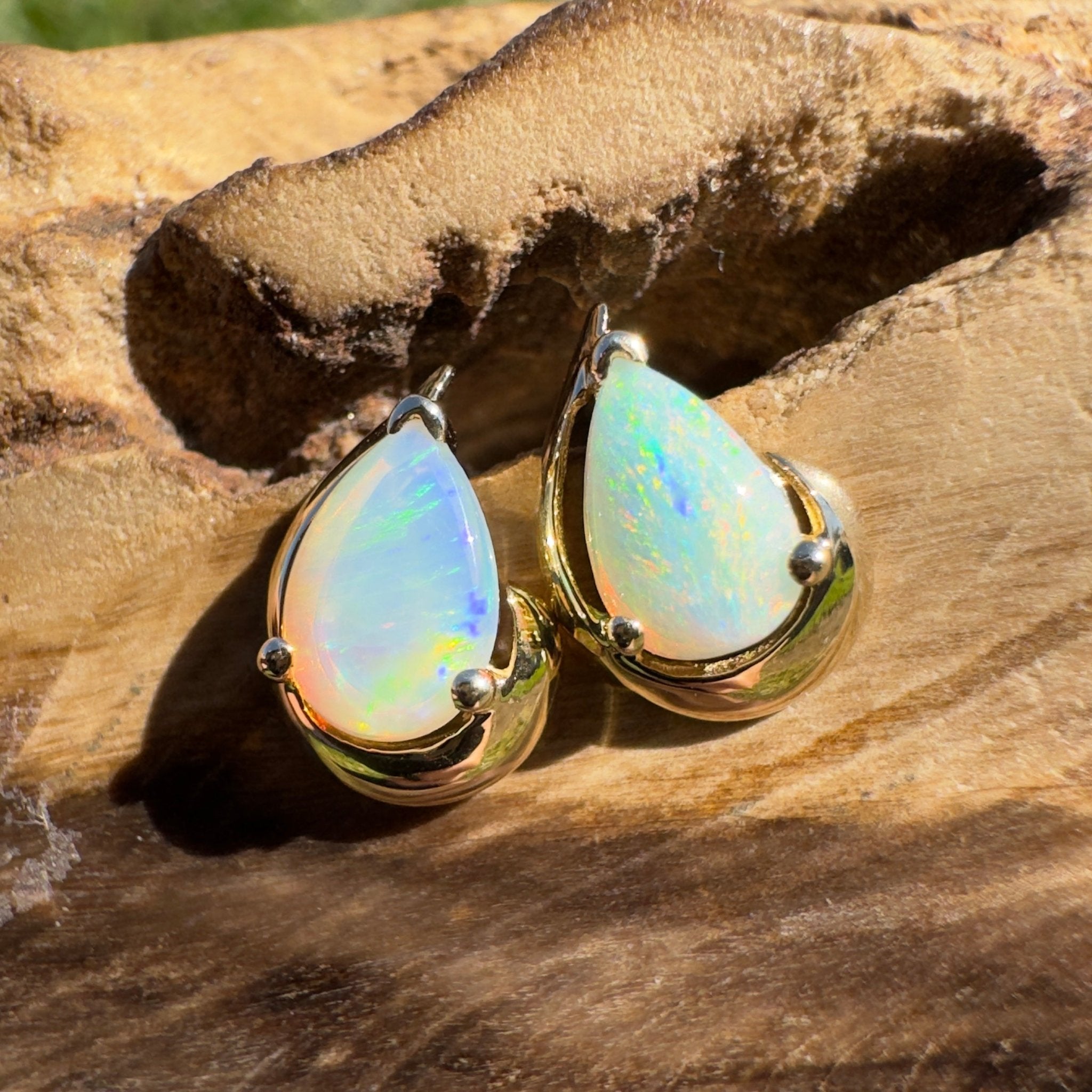 1.6ct Coober Pedy Opal Stud Earrings ~ 'Scarborough Sun Studs' | 9ct Yellow Gold | Solid Australian Opal
