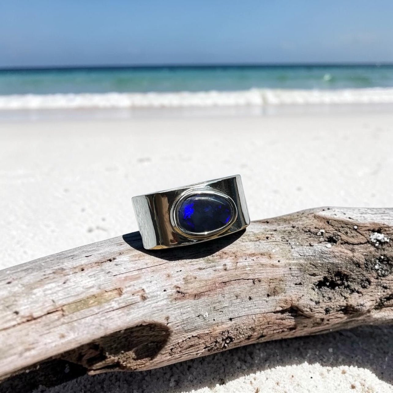 1.6ct Lightning Ridge Black Opal Ring ~ 'Blue Mountains Dusk' | 925 Sterling Silver | Solid Australian Opal