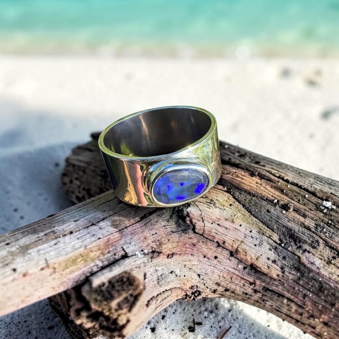 1.6ct Lightning Ridge Black Opal Ring ~ 'Blue Mountains Dusk' | 925 Sterling Silver | Solid Australian Opal