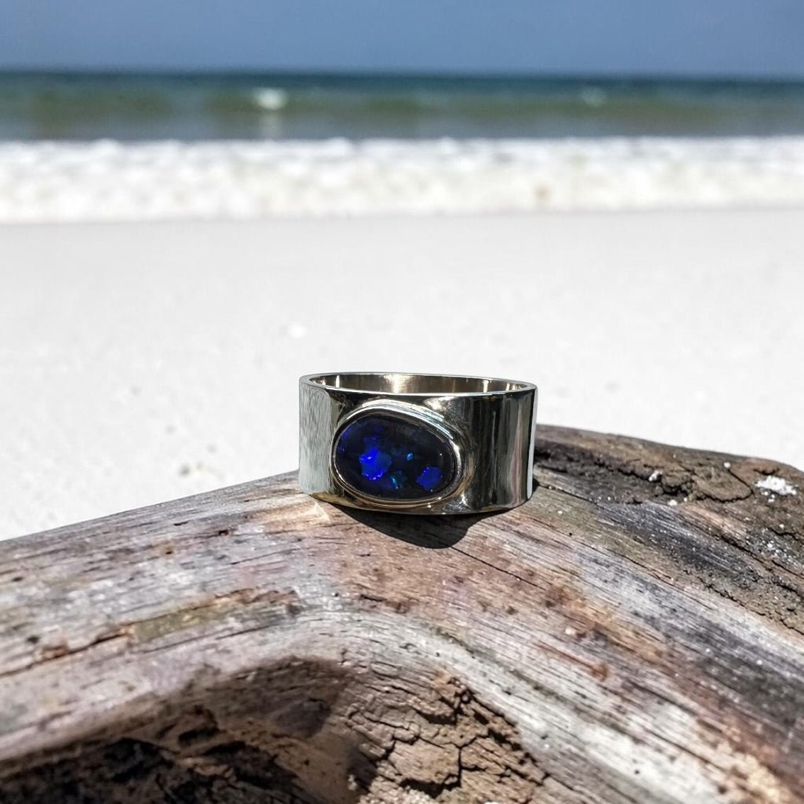 1.6ct Lightning Ridge Black Opal Ring ~ 'Blue Mountains Dusk' | 925 Sterling Silver | Solid Australian Opal