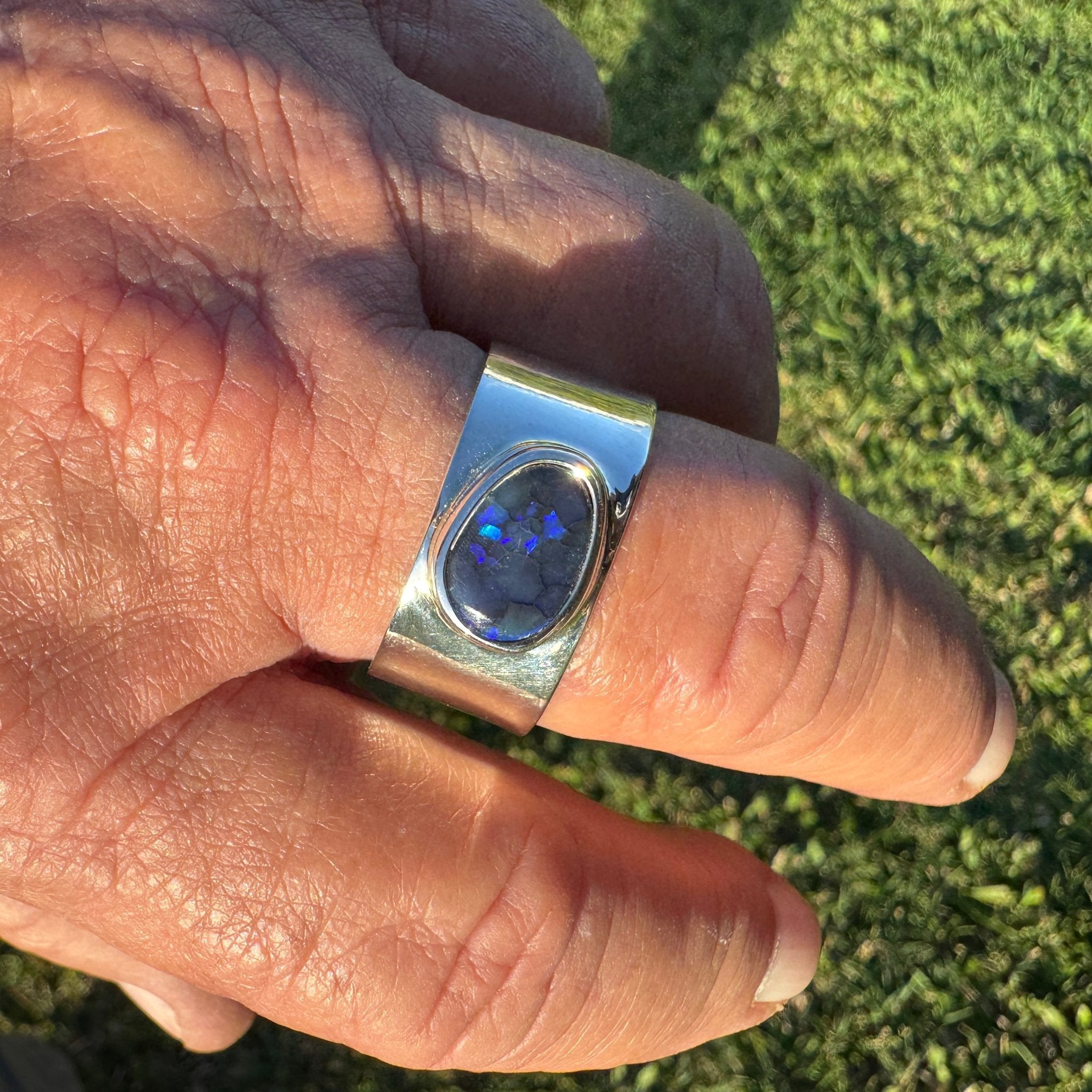 1.6ct Lightning Ridge Black Opal Ring ~ 'Blue Mountains Dusk' | 925 Sterling Silver | Solid Australian Opal