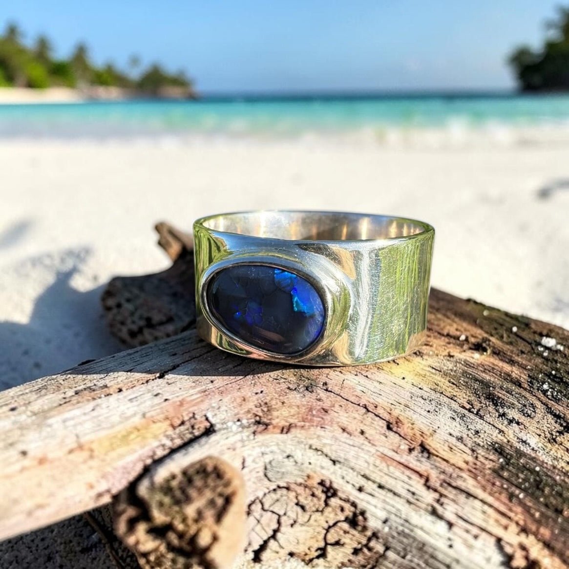 1.6ct Lightning Ridge Black Opal Ring ~ 'Blue Mountains Dusk' | 925 Sterling Silver | Solid Australian Opal