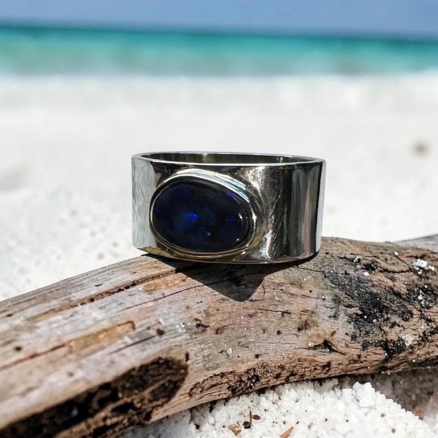 1.6ct Lightning Ridge Black Opal Ring ~ 'Blue Mountains Dusk' | 925 Sterling Silver | Solid Australian Opal